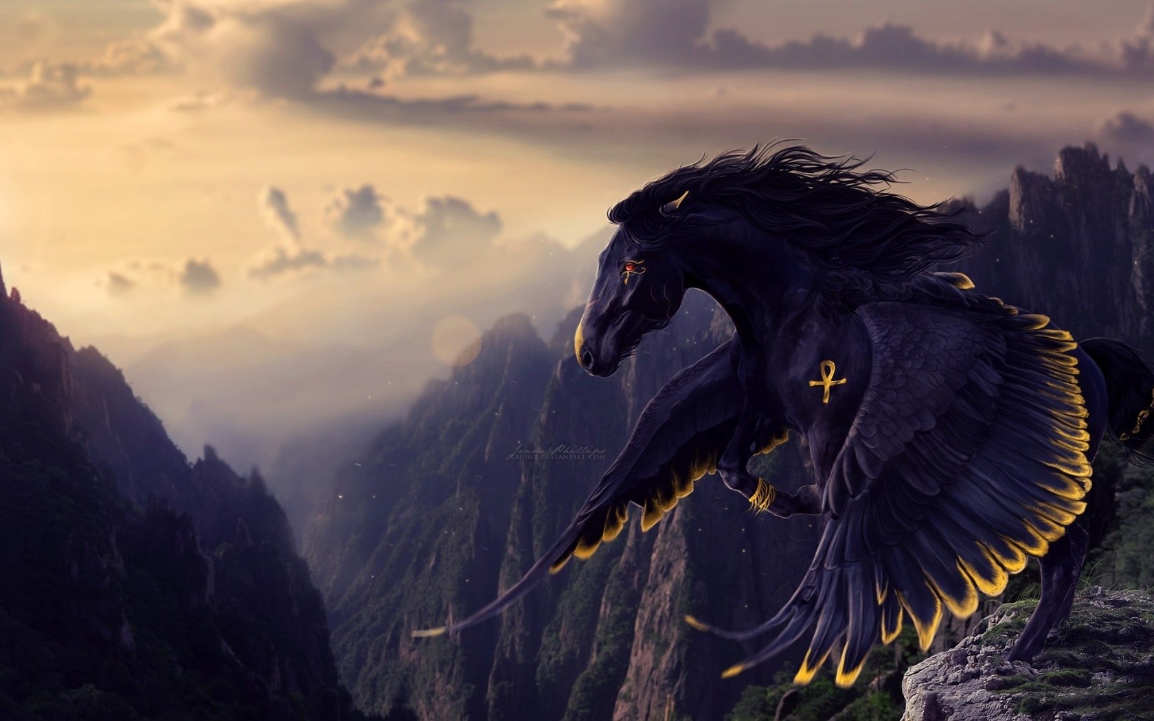 Fantasy Art Pegasus Creature Wings Sky Red Eyes 1680x1050