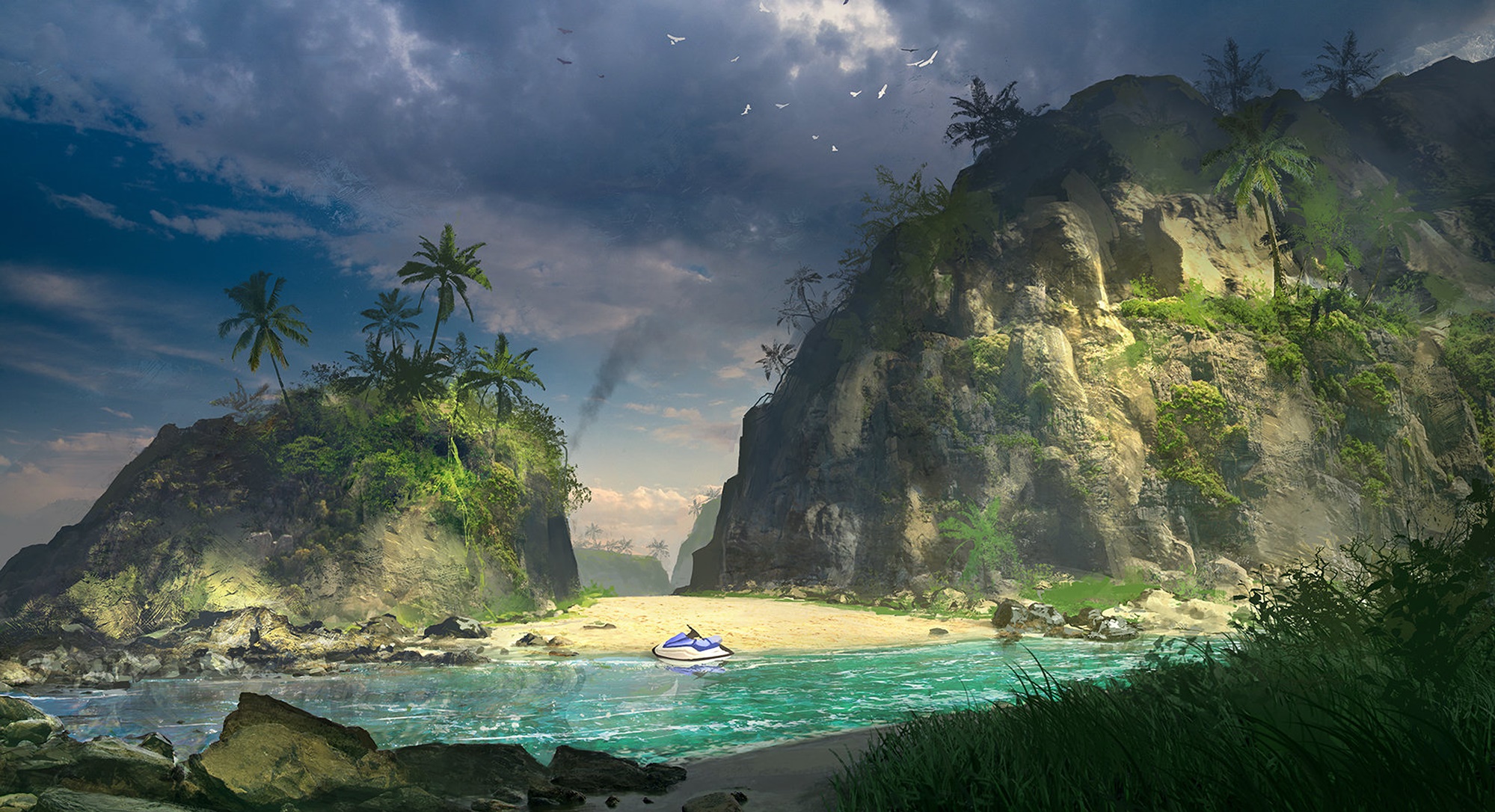 Artwork Digital Art Sergey Zabelin Beach Far Cry 3 Fan Art Video Game Art 2012 Year Video Games Trop 1999x1086