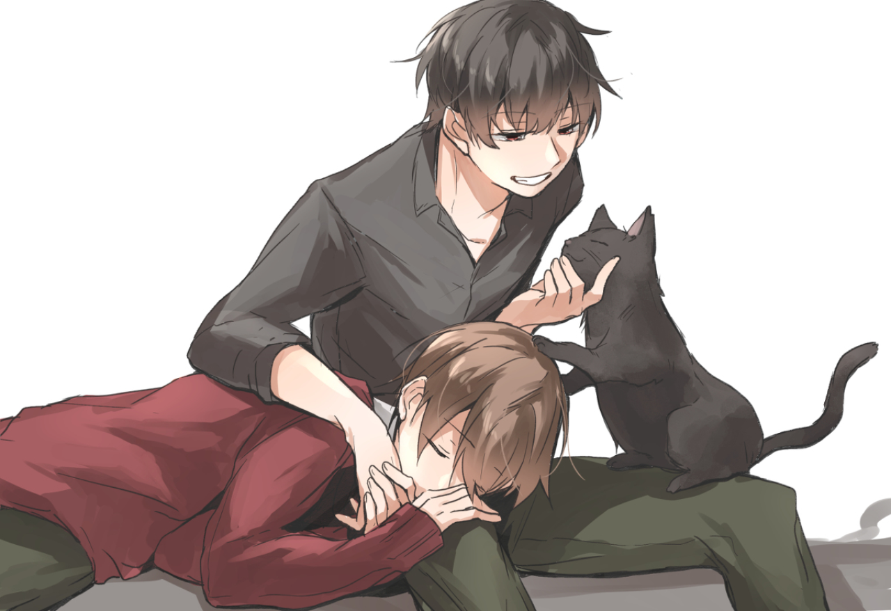 Yaoi Anime Anime Boys Cats Black Hair Brunette Sleeping Male 1280x878