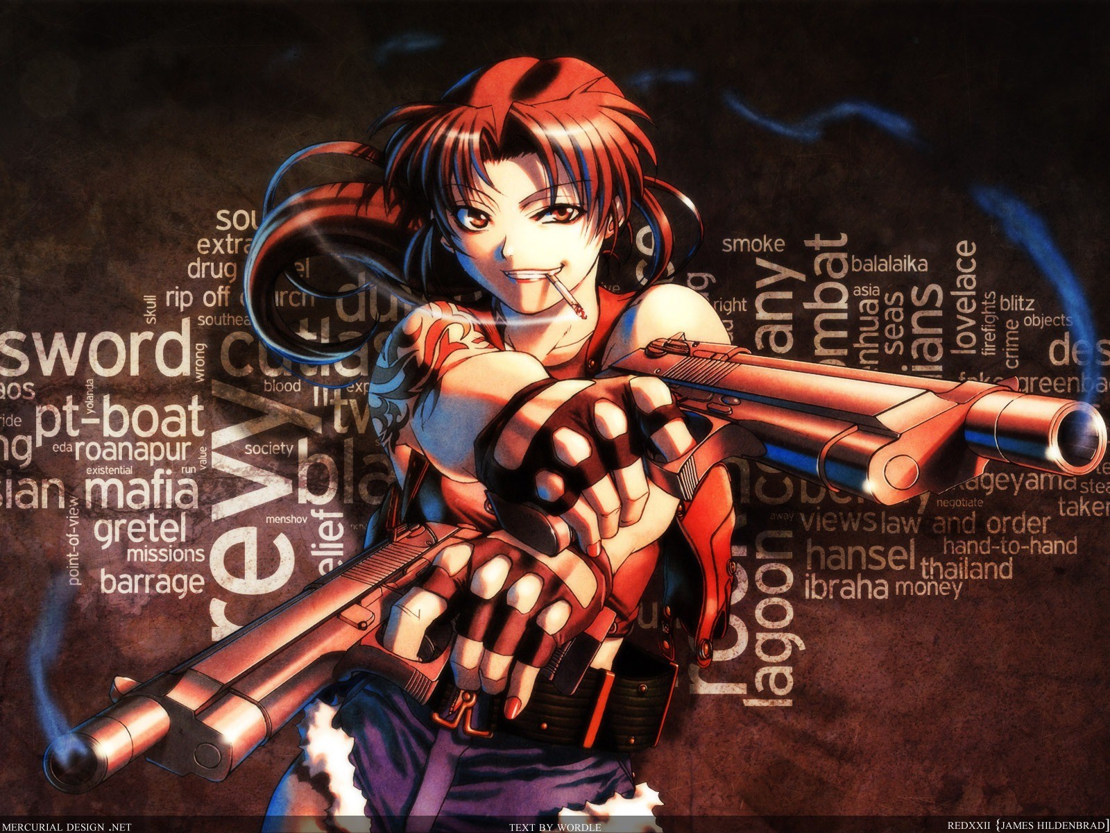 Black Lagoon Revy Anime Anime Girls Gun Pistol Smoking Cigarettes 1600x1200