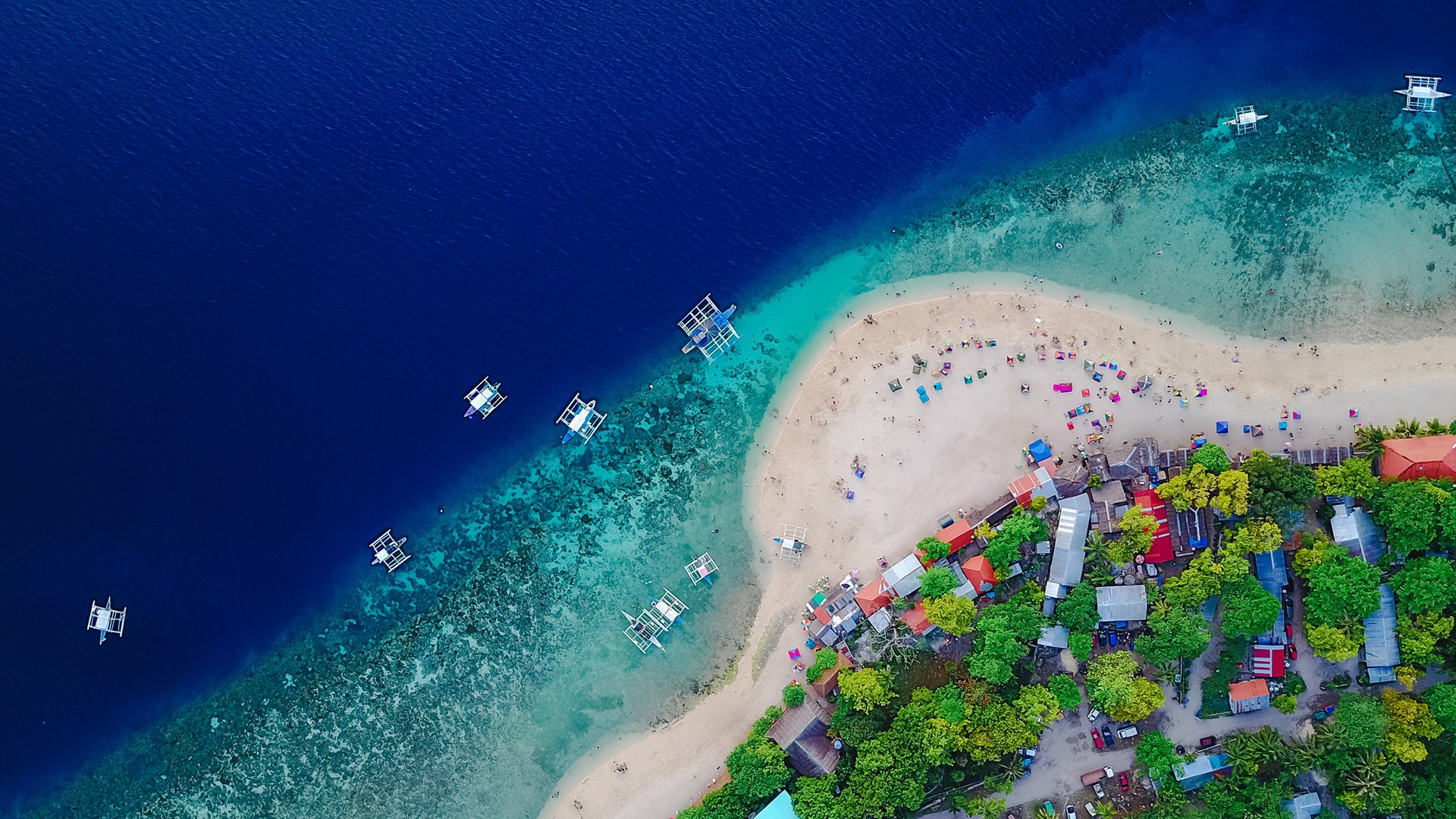 Nature Landscape Water Philippines Coast Boat House Trees Sand Aerial View Top View 1920x1080