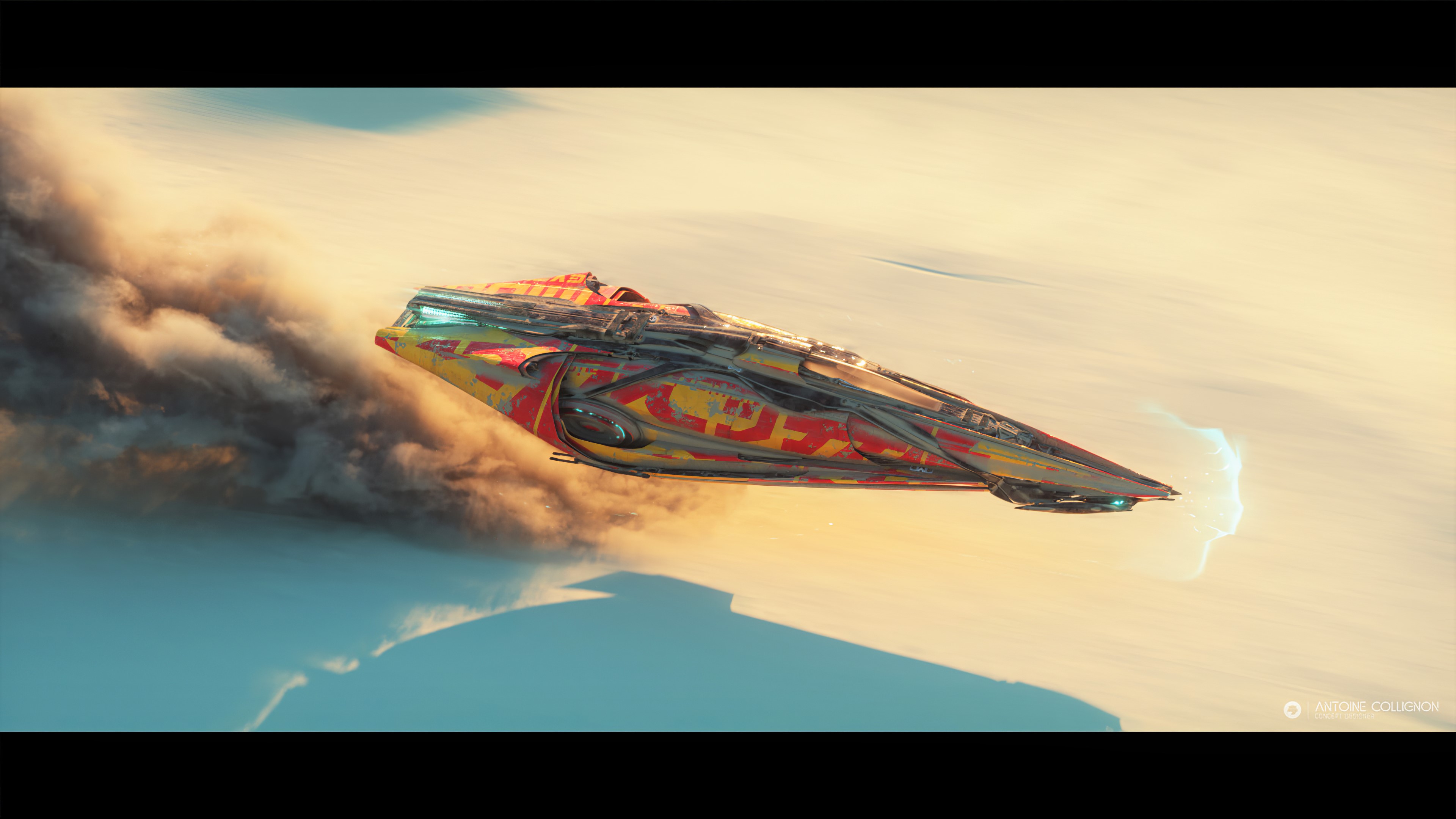 Antoine Collignon Futuristic Desert Aircraft Spaceship Wipeout Wipeout HD Goteki Feisar 3840x2160
