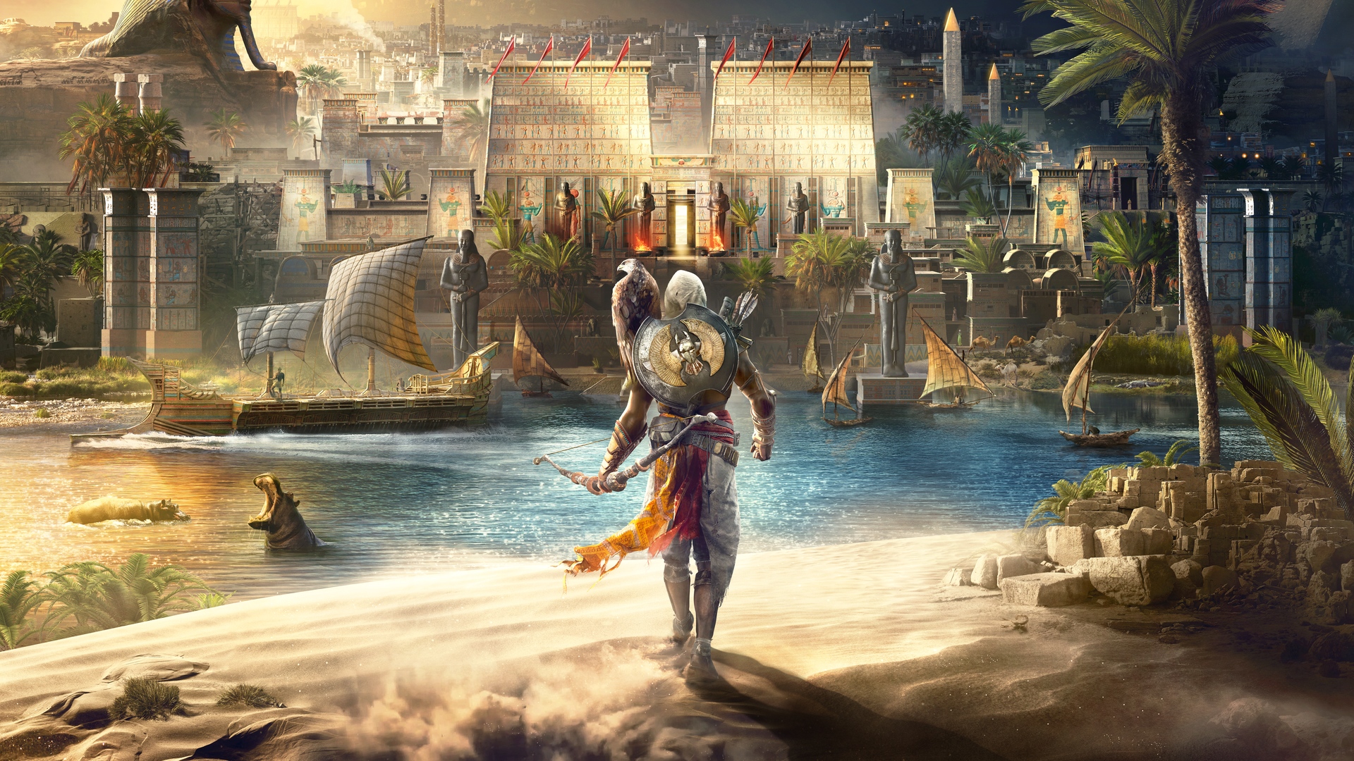 Video Games Egypt Assassins River Boat City Assassins Creed Assassins Creed Origins 1920x1080