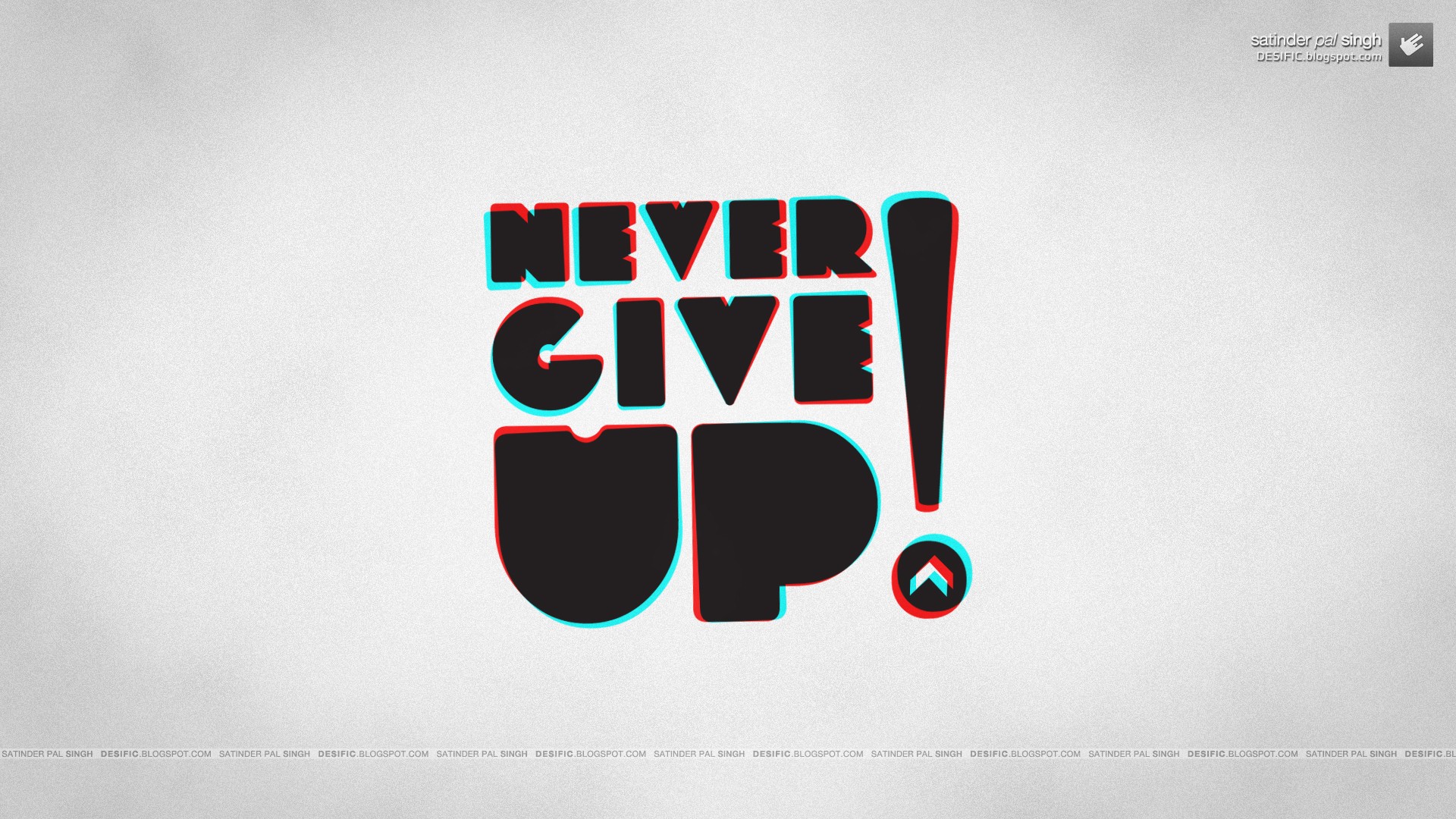 Never Give Up Typography Anaglyph 3D Motivational 1920x1080