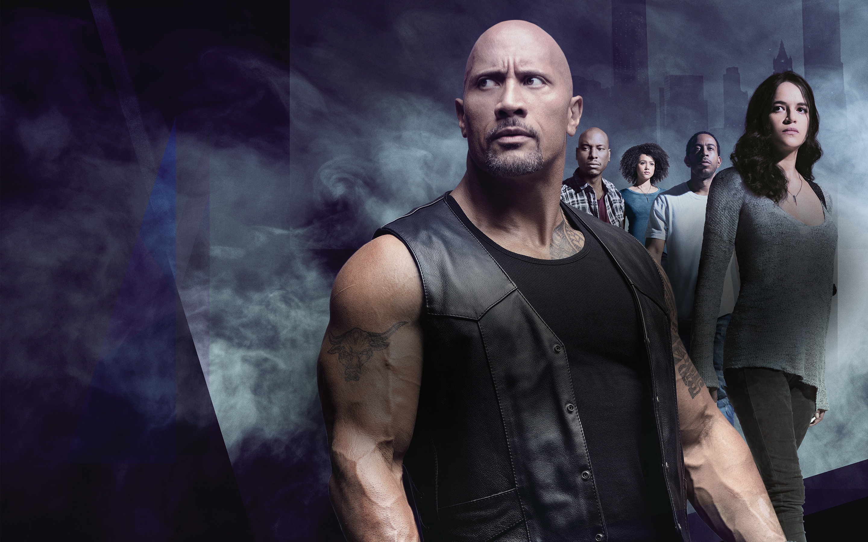 The Fate Of The Furious Dwayne Johnson Dichelle Rodriguez Tyrese Gibson Nathalie Emmanuel Ludacris 2880x1800