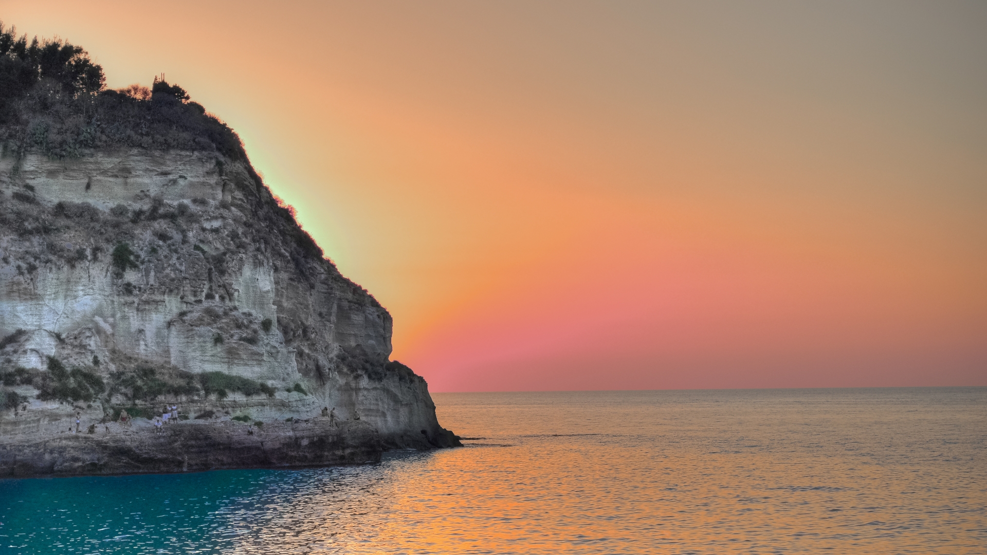 Calabria Italy Sun Sea Nature Cliff Rocks Skyscape Tropea Santa Maria Church On Isola Bella 1920x1080
