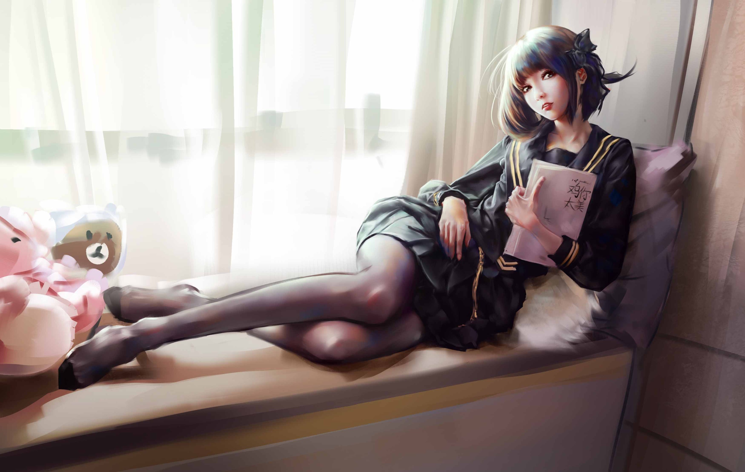 Window Anime Girls Anime Indoors Dark Hair Caixukun 2560x1622