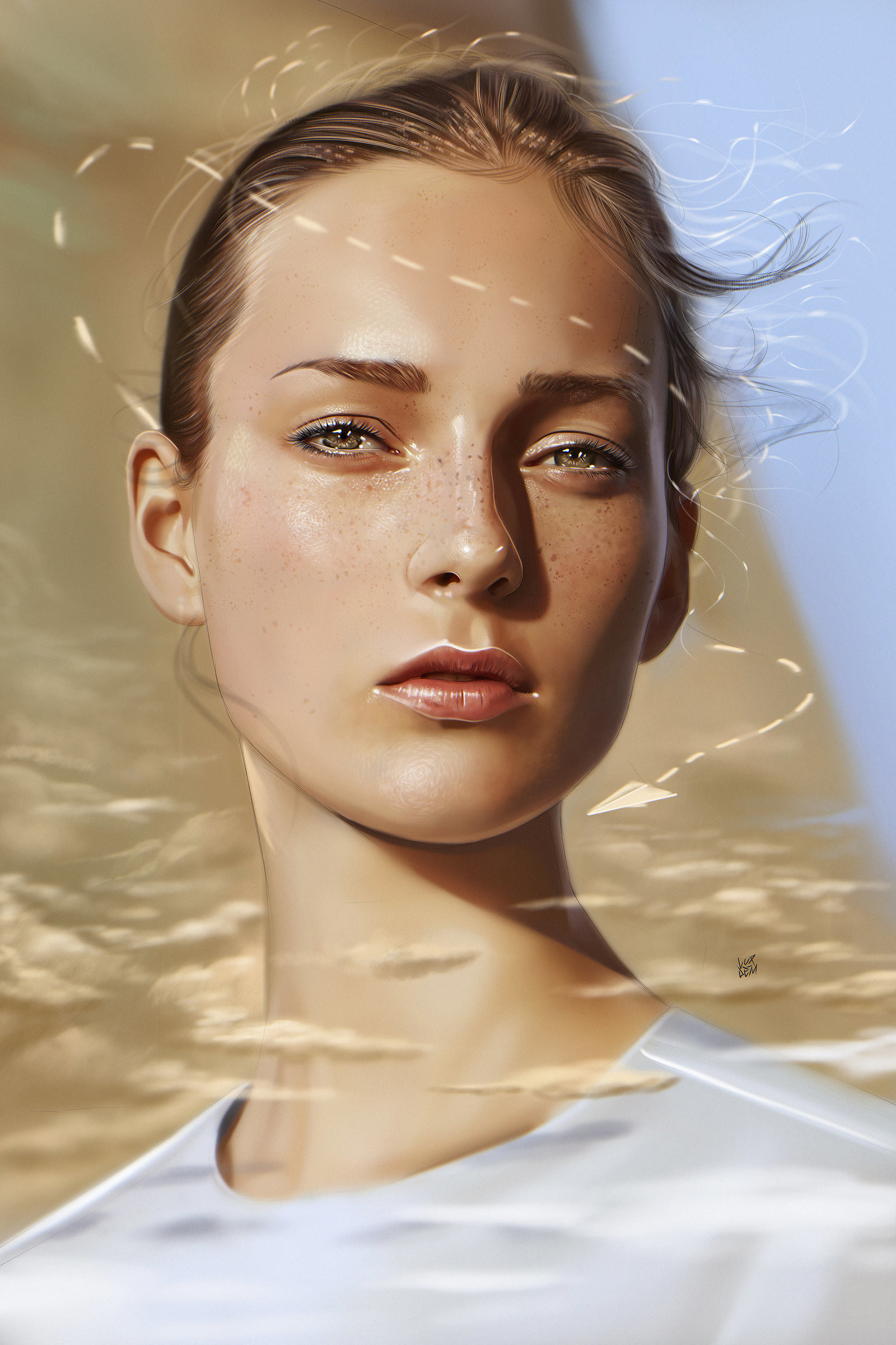 Women Digital Art Face Portrait Artwork Ya Ar Vurdem Portrait Display Blonde Painting Freckles 1600x2400