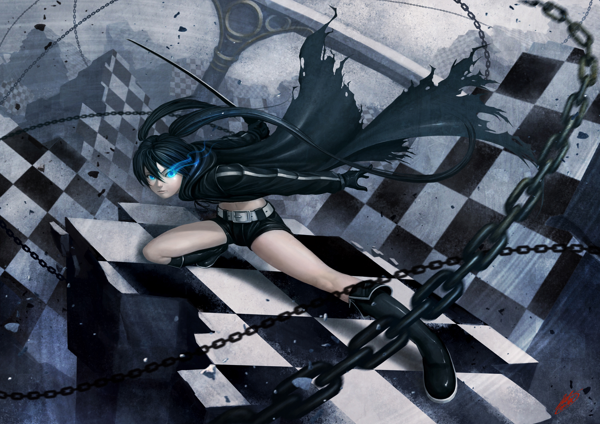 Black Rock Shooter Mato Kuroi Twintails Chain Girl Chess Board 1920x1358