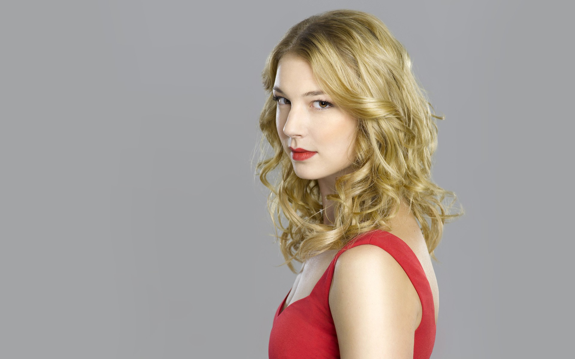 Emily Vancamp Blonde Red Dress Actress Celebrity Simple Background Red Dress Brown Eyes 1920x1200