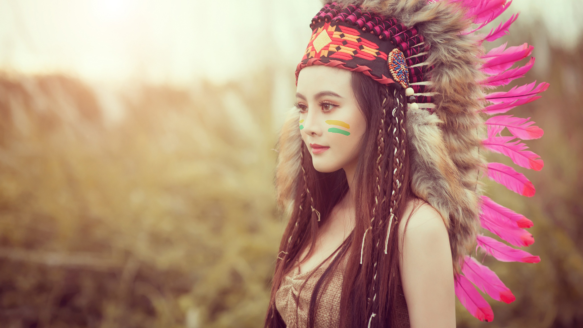 Women Asian Photography Model Native American Clothing Headdress Sacrilege 1920x1080