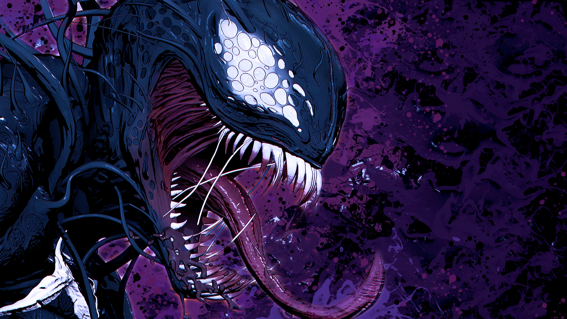 Venom Marvel Comics Villains Illustration Comic Art Artwork Profile Purple Tongue Out 1920x1080
