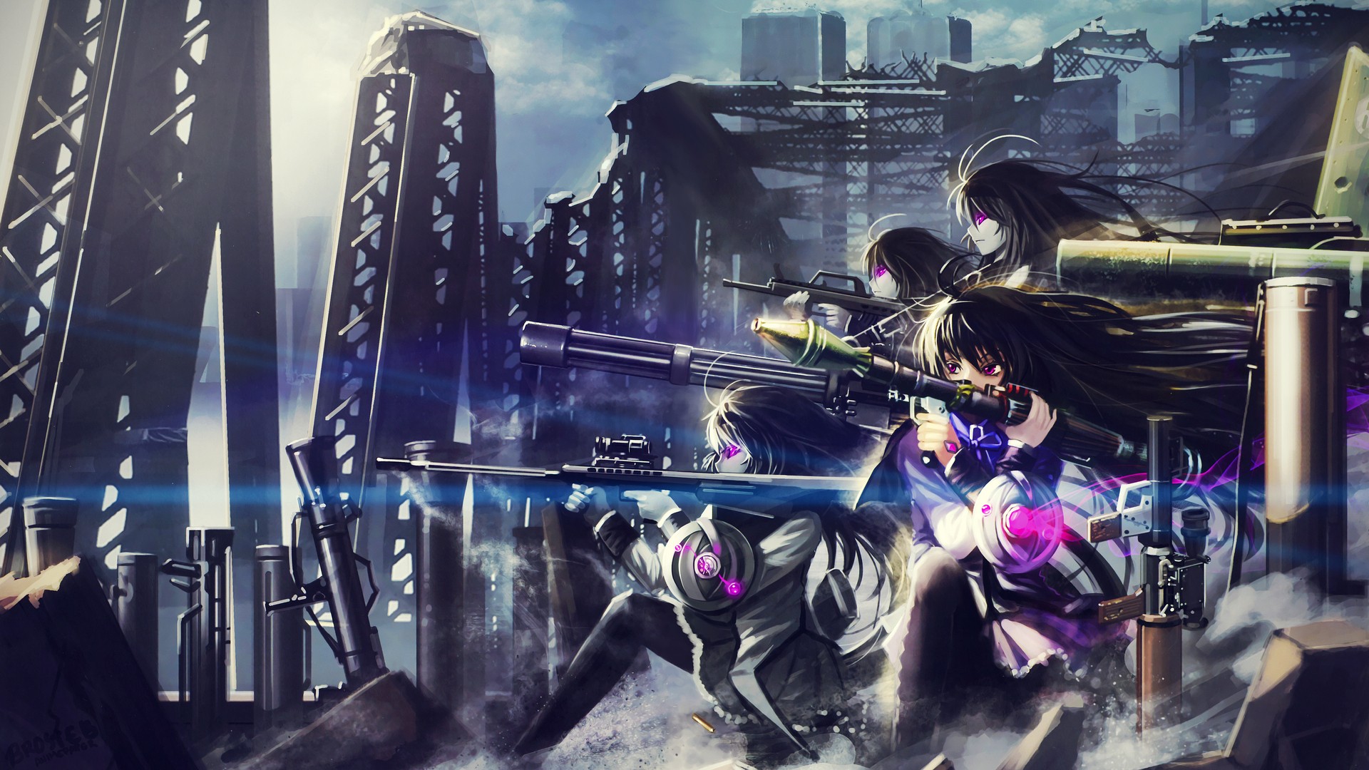 Anime Anime Girls Black Hair Long Hair Gun RPG 7 Famas Purple Eyes Akemi Homura Mahou Shoujo Madoka  1920x1080