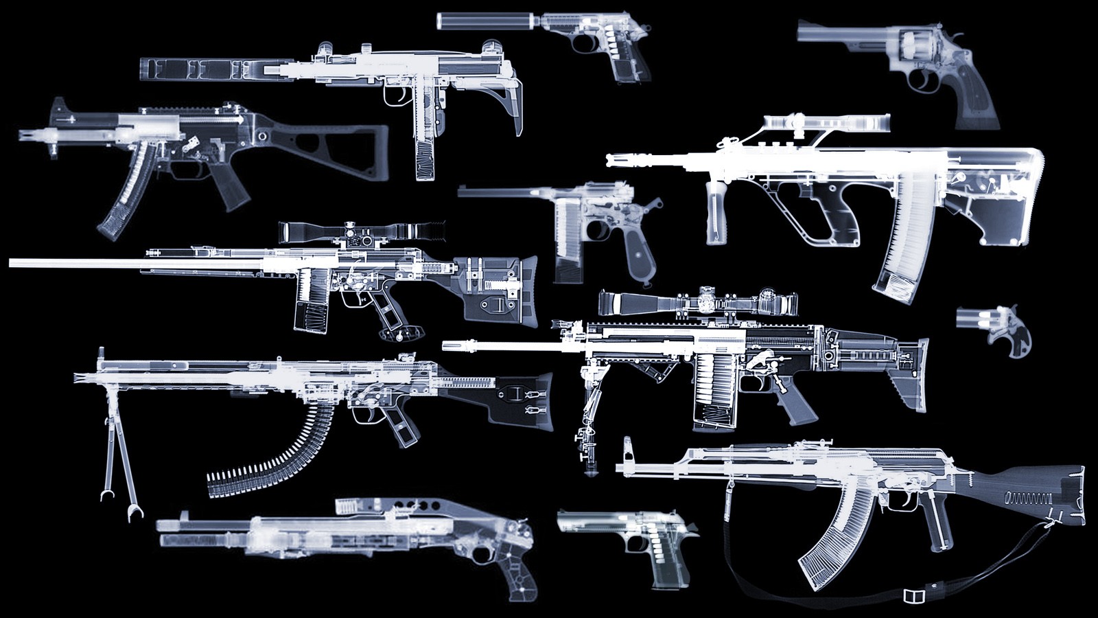 X Rays Gun Rifles Pistol Steyr AUG Uzi HK UMP AKM FN SCAR H Mauser C96 Heckler Koch Desert Eagle Wal 1600x900