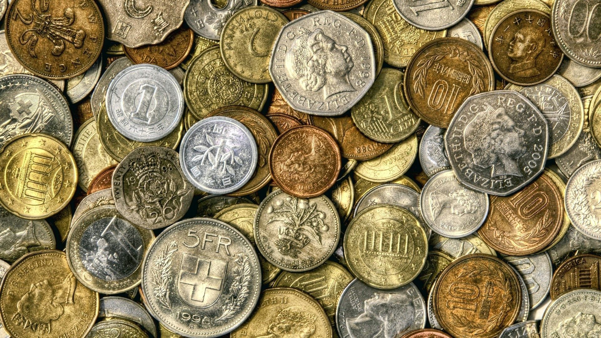 Money Coins Gold Silver Currency Euros Yellow 1920x1080