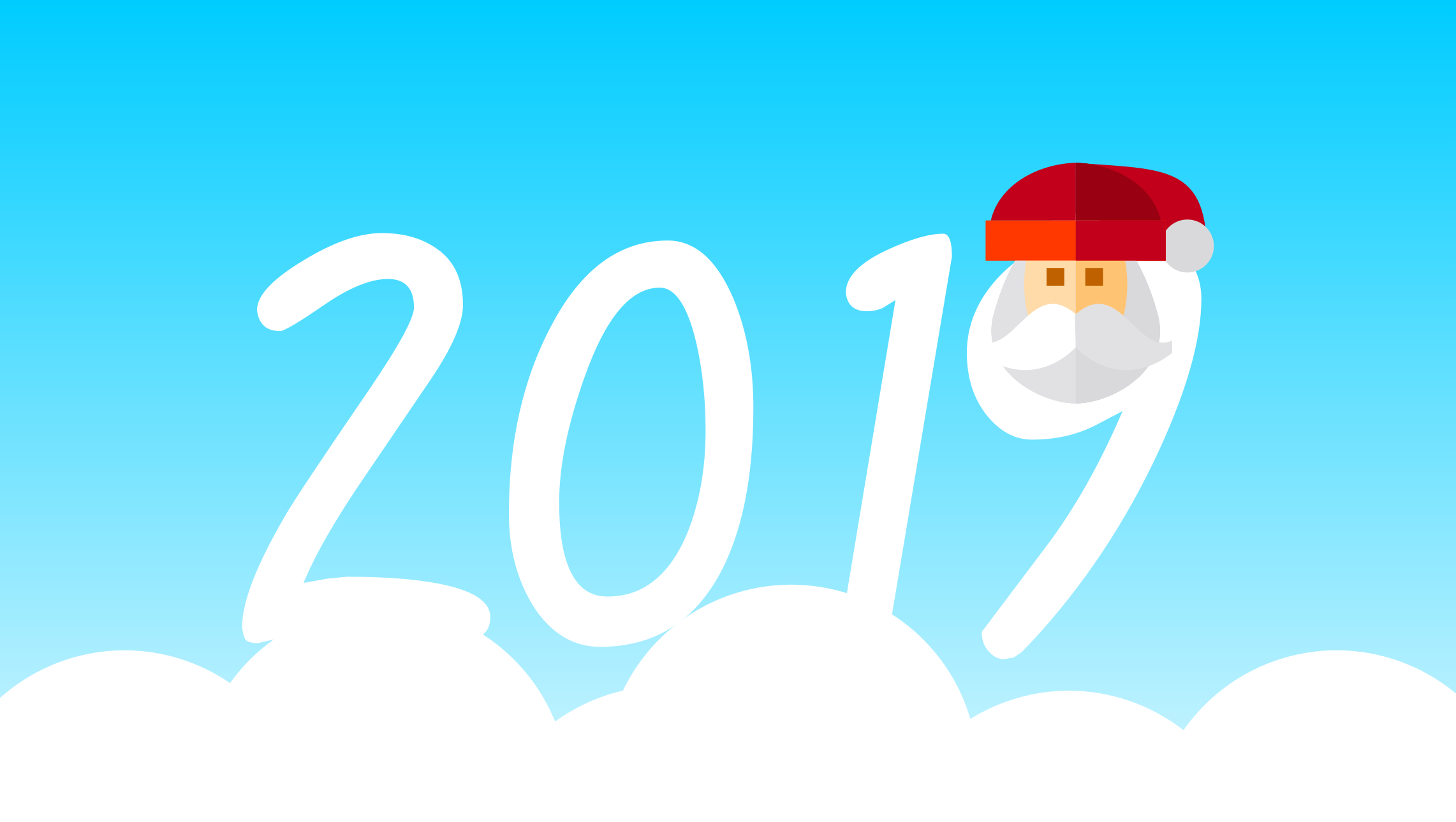 New Year 2019 Year Santa Hats Blue Background Numbers Cyan Cyan Background 2283x1289
