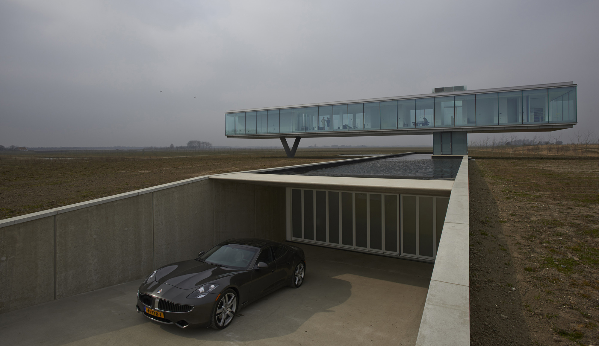 Modern Architecture Building House Glass Garage Car Sports Car Field Window Horizon Paul De Ruiter W 2000x1157