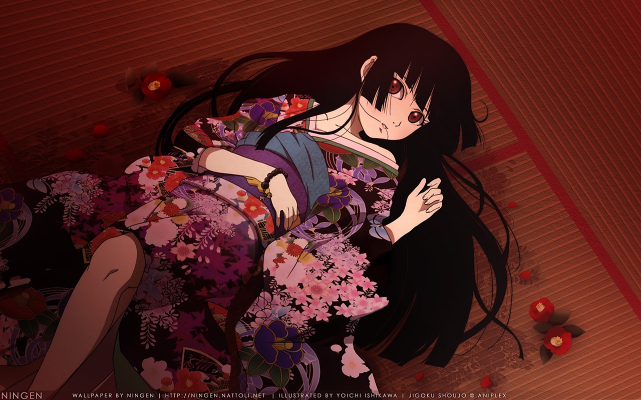 Jigoku Shoujo Kimono Flowers 1280x800