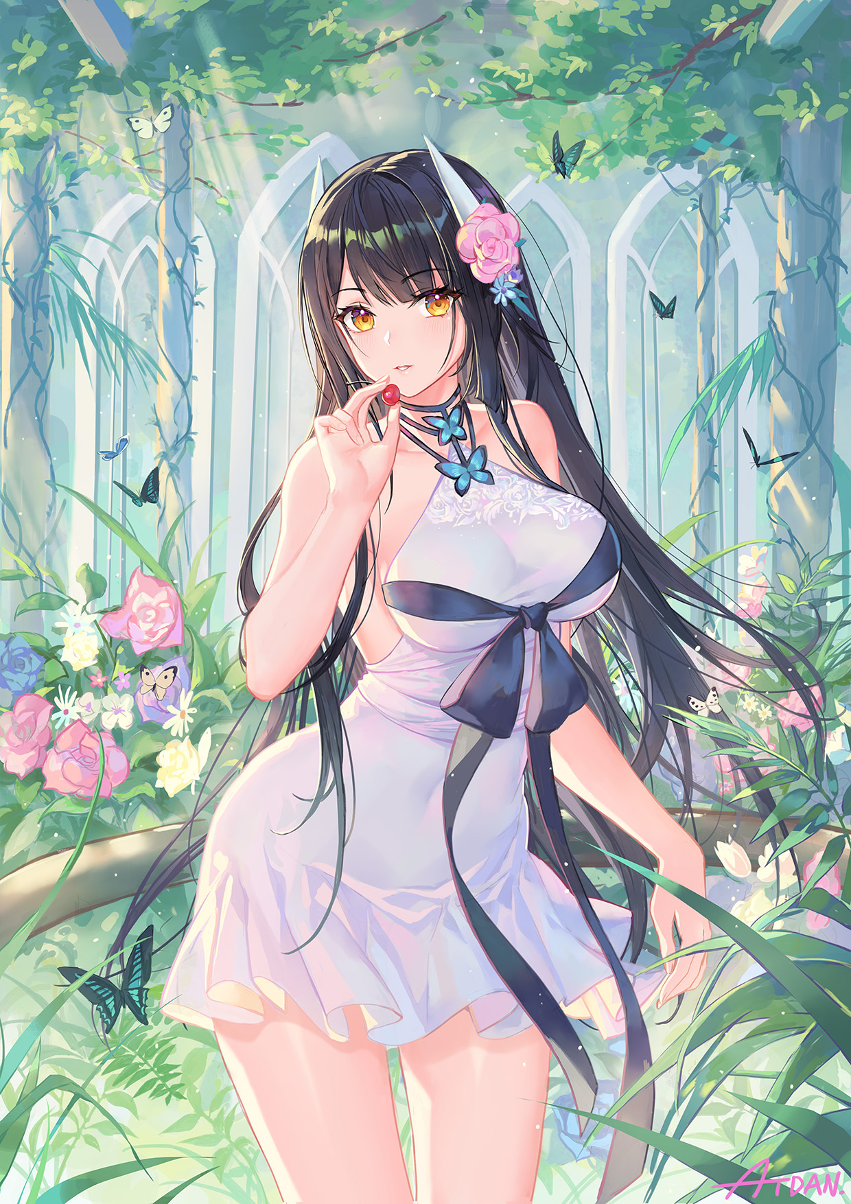 Hiei Azur Lane Azur Lane Video Game Girls Anime Girls Anime Dark Hair Long Hair Flower In Hair Looki 1240x1754