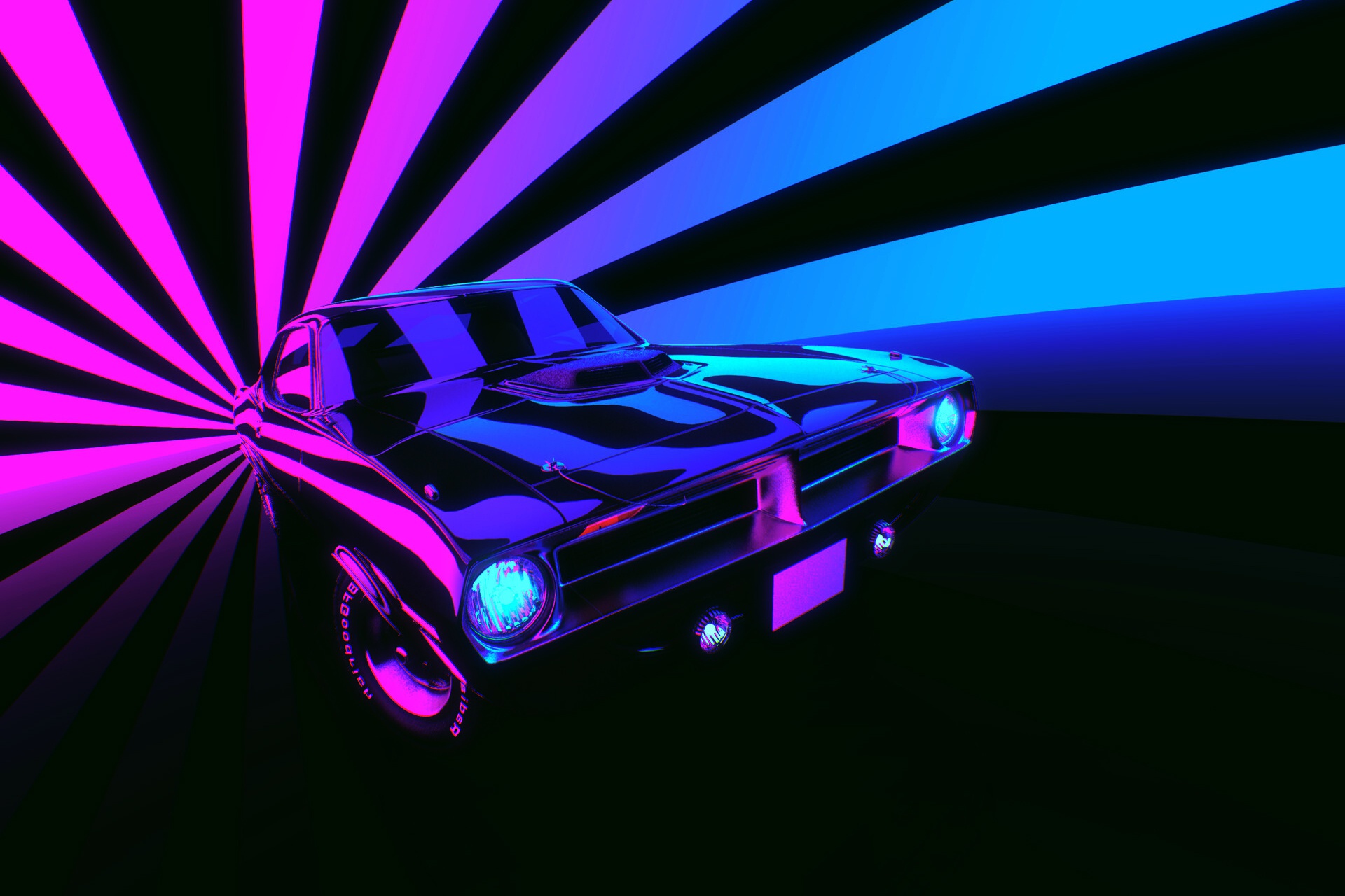Synthwave Car Vehicle Artwork Plymouth Barracuda Pink 1920x1280
