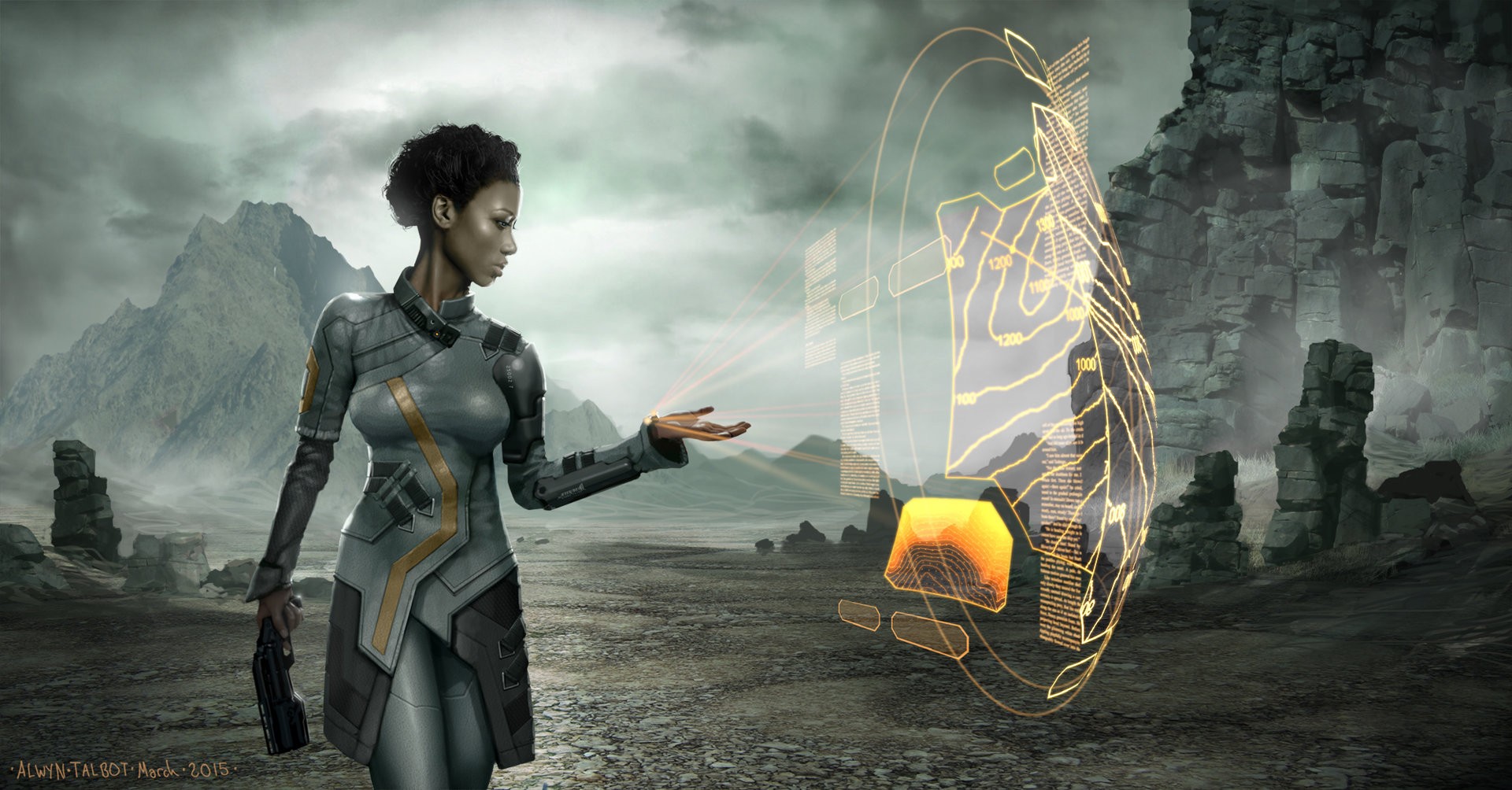 Cyberpunk Futuristic Women Digital Art 2015 Year 1920x1004