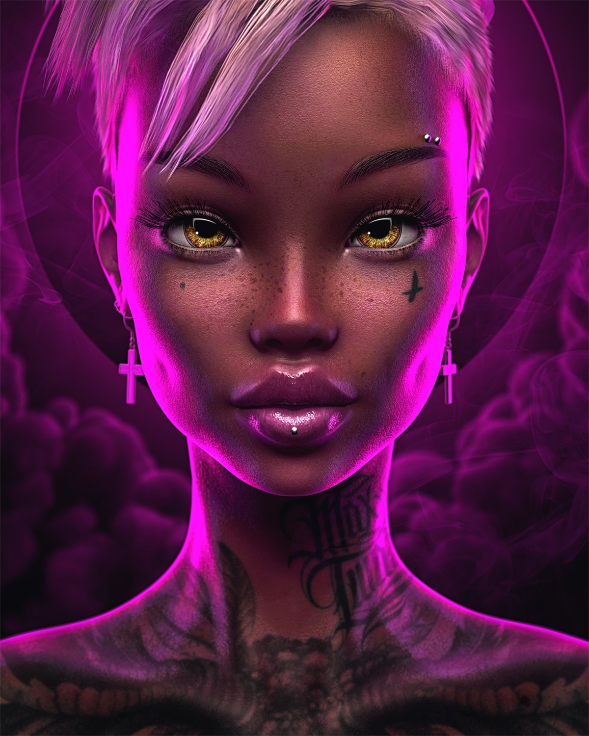 Max Twain Women Artwork Fantasy Girl Face Tattoo Yellow Eyes 1200x1500