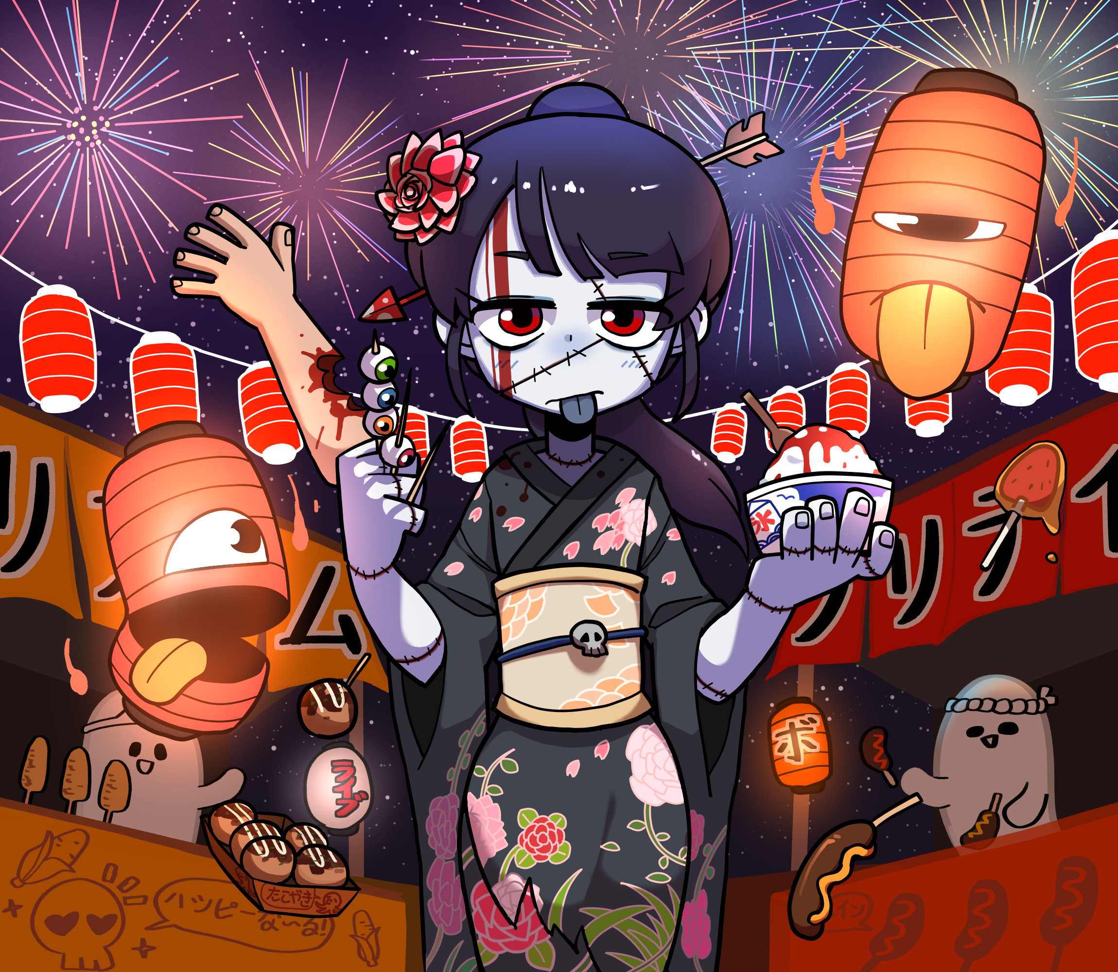 Fireworks Food Ghost Frankenstein Kimono 2300x2000