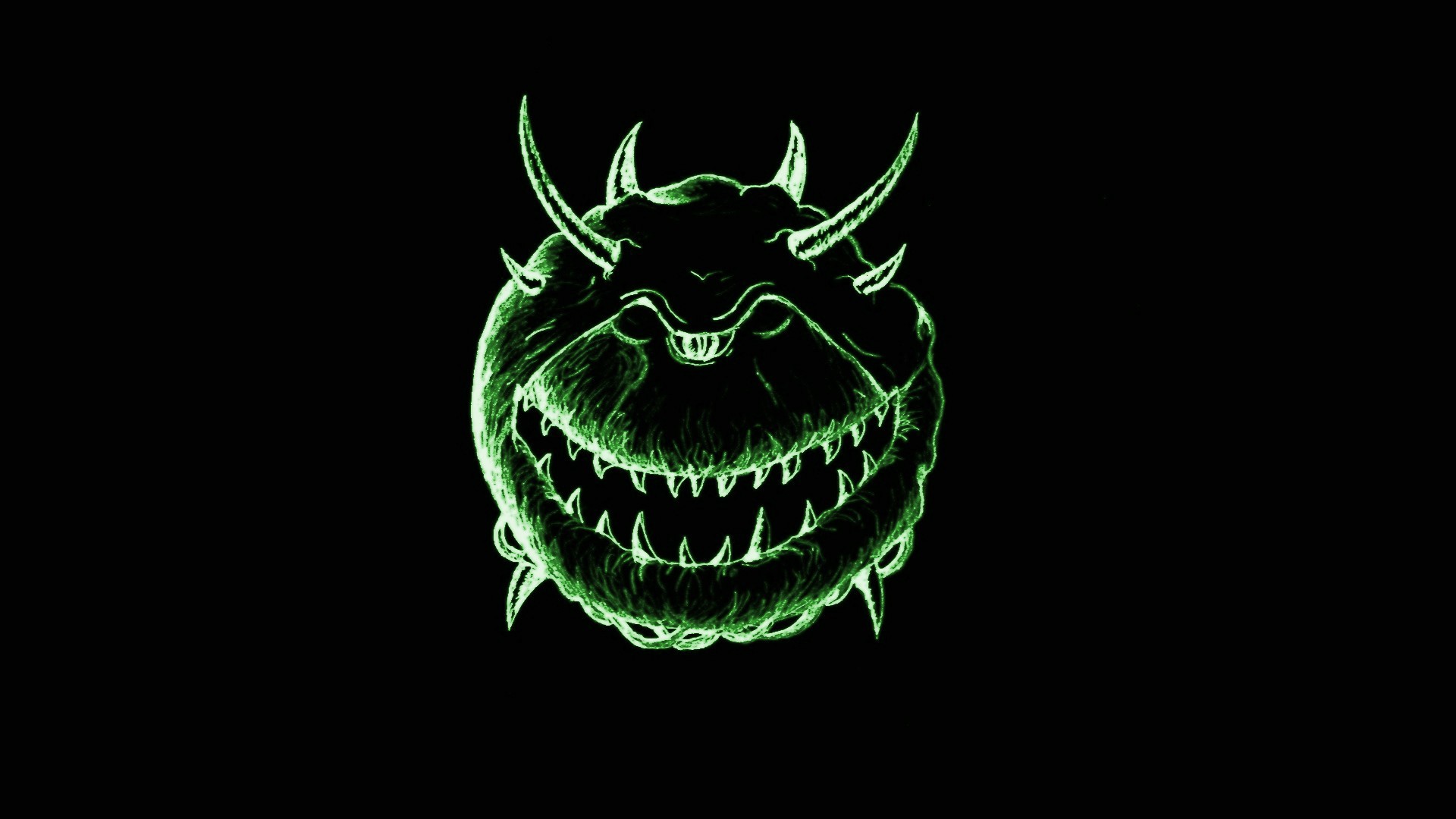 Simple Background Black Background Teeth Doom Game Green 1920x1080