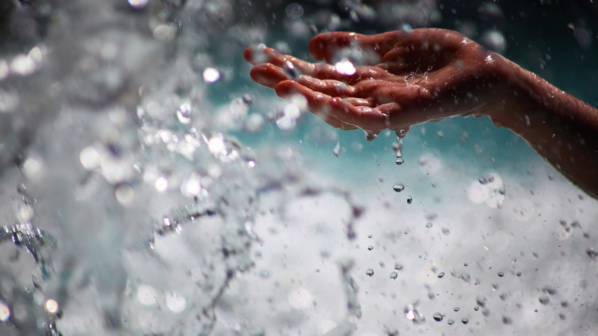 Water Hands Water Drops Splashes Bokeh 1920x1080