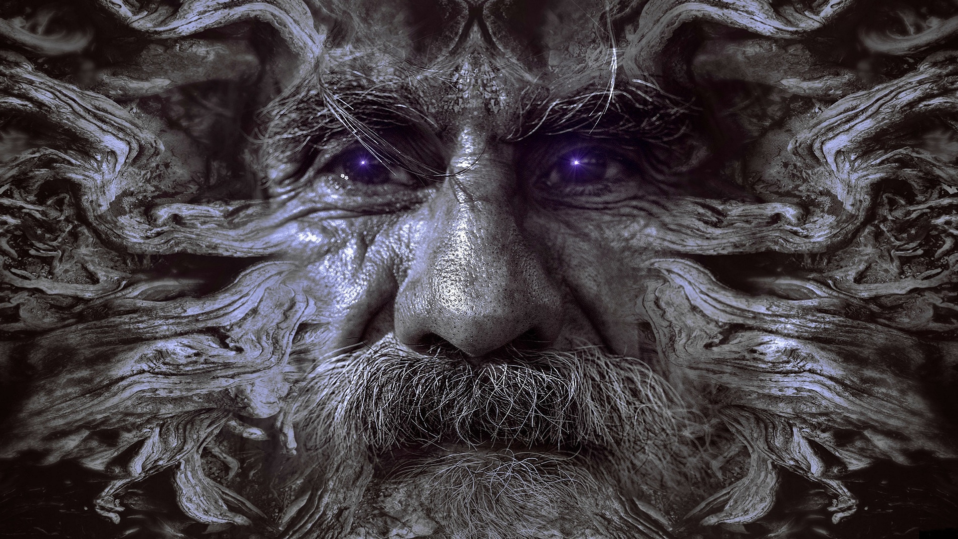 Fantasy Art Digital Art Artwork Face Old People Purple Eyes Beard Selective Coloring Photoshop Glowi 1920x1080