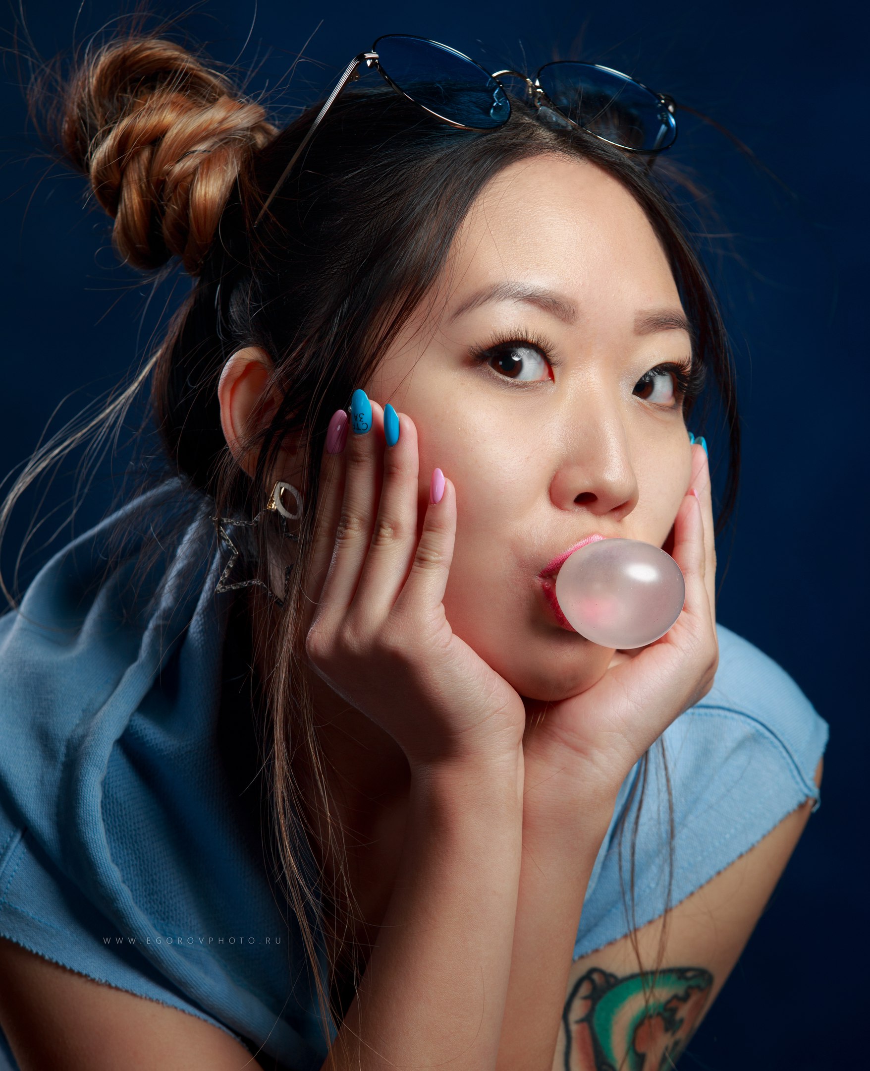Asian Bubble Gum Painted Nails Women Face 1756x2160