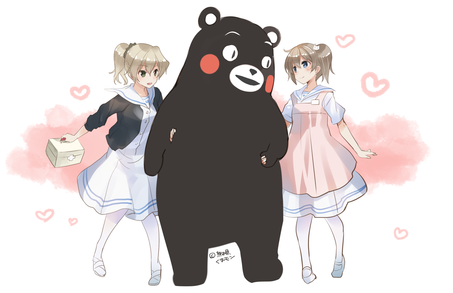 Hakuisei Renai Shoukougun Kumamon Kaori Sawai Yasuko Yamanouchi Short Hair Skirt Heart Blush Blue Ey 1542x1000