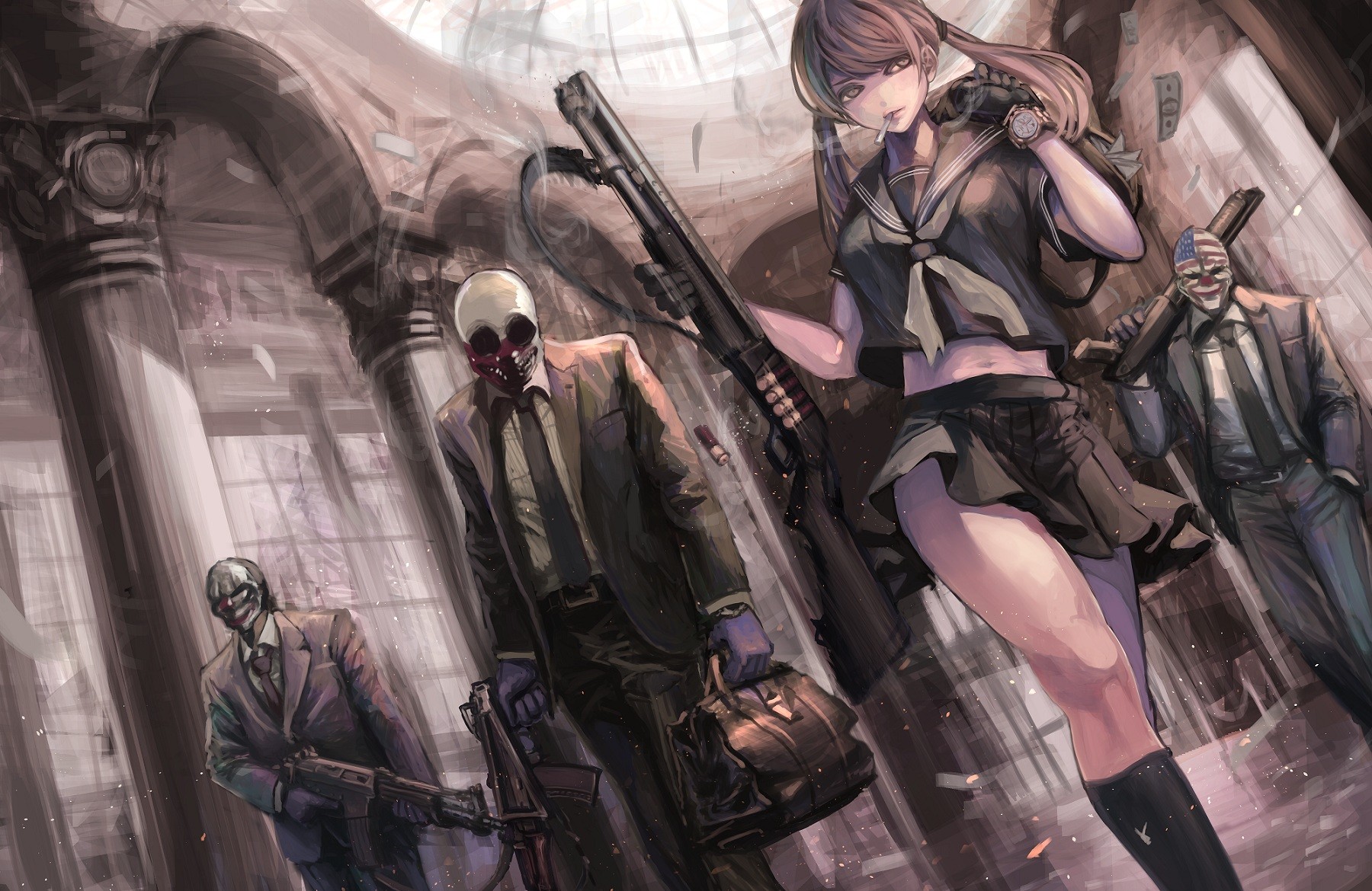 Anime Anime Girls Payday 2 Gun Skirt Tie Weapon Original Characters Shotgun Koh 1800x1170