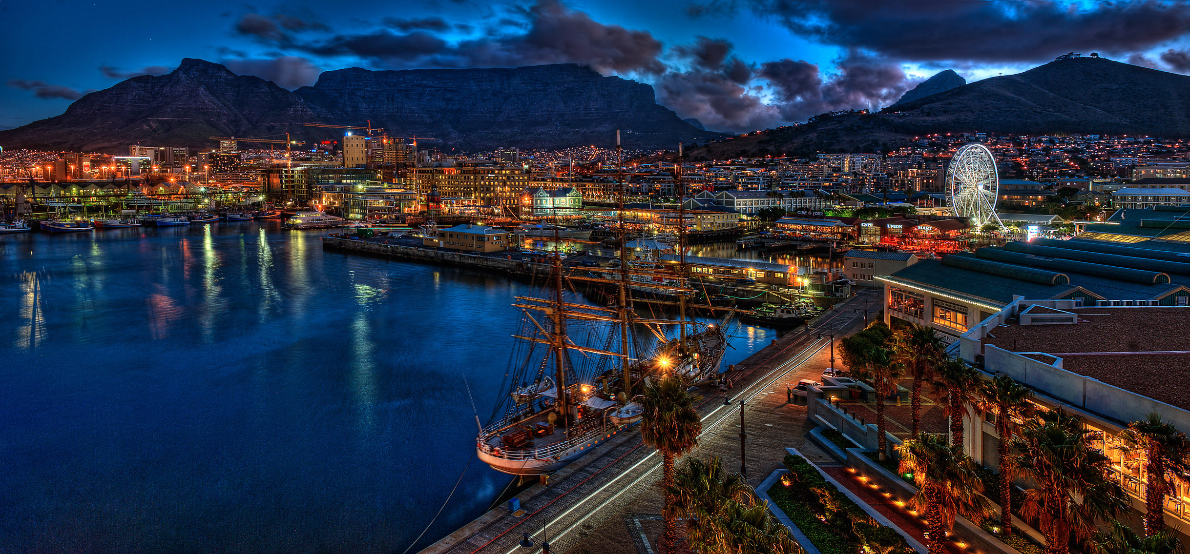 Cape Town Table Mountain South Africa Sea Waterfront Clouds Evening HDR 2437x1136