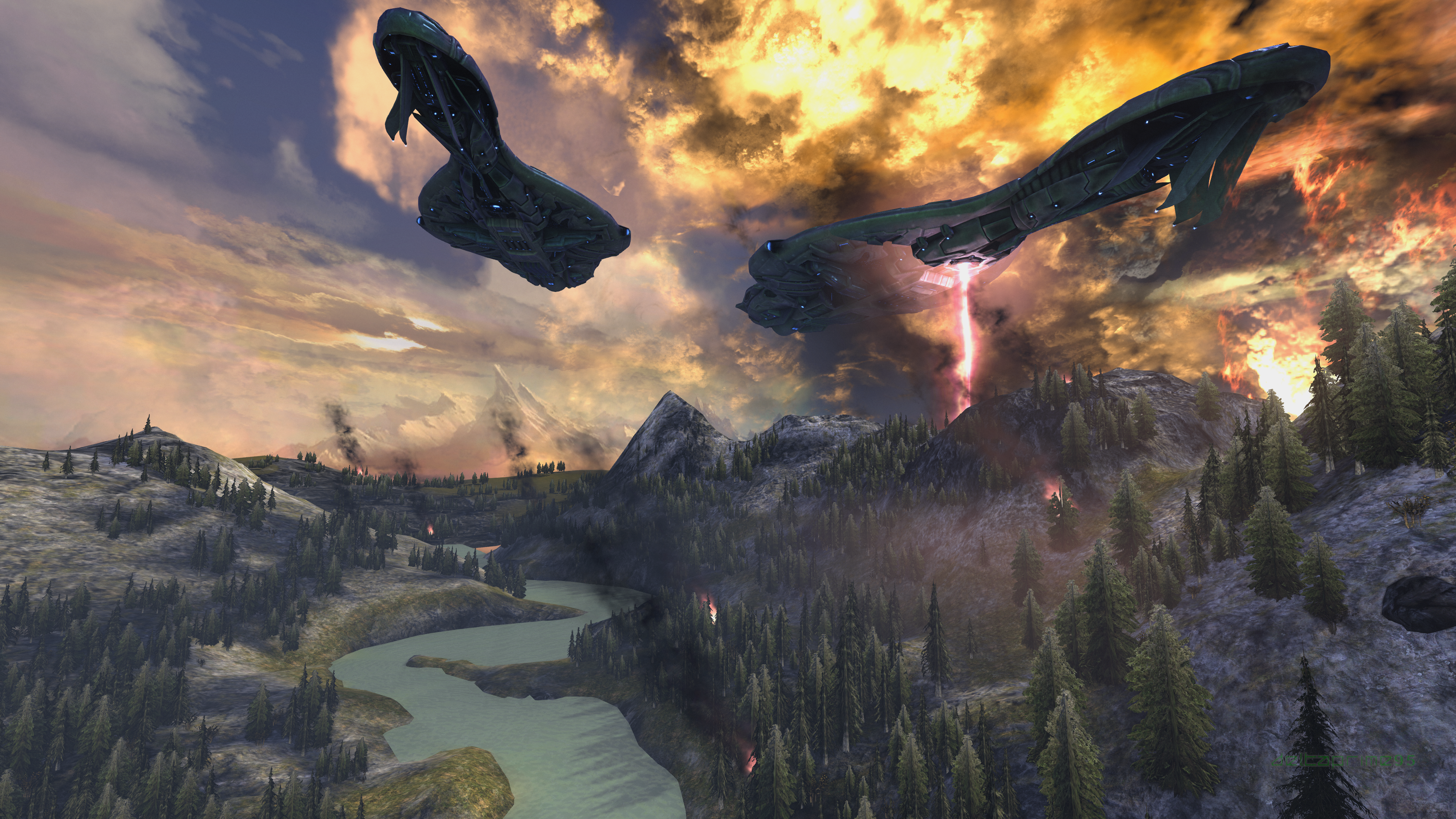 In Game Halo Reach PC Gaming Planet Reach Destruction Fire Covenant Battlecruiser Glassing Highlands 3840x2160