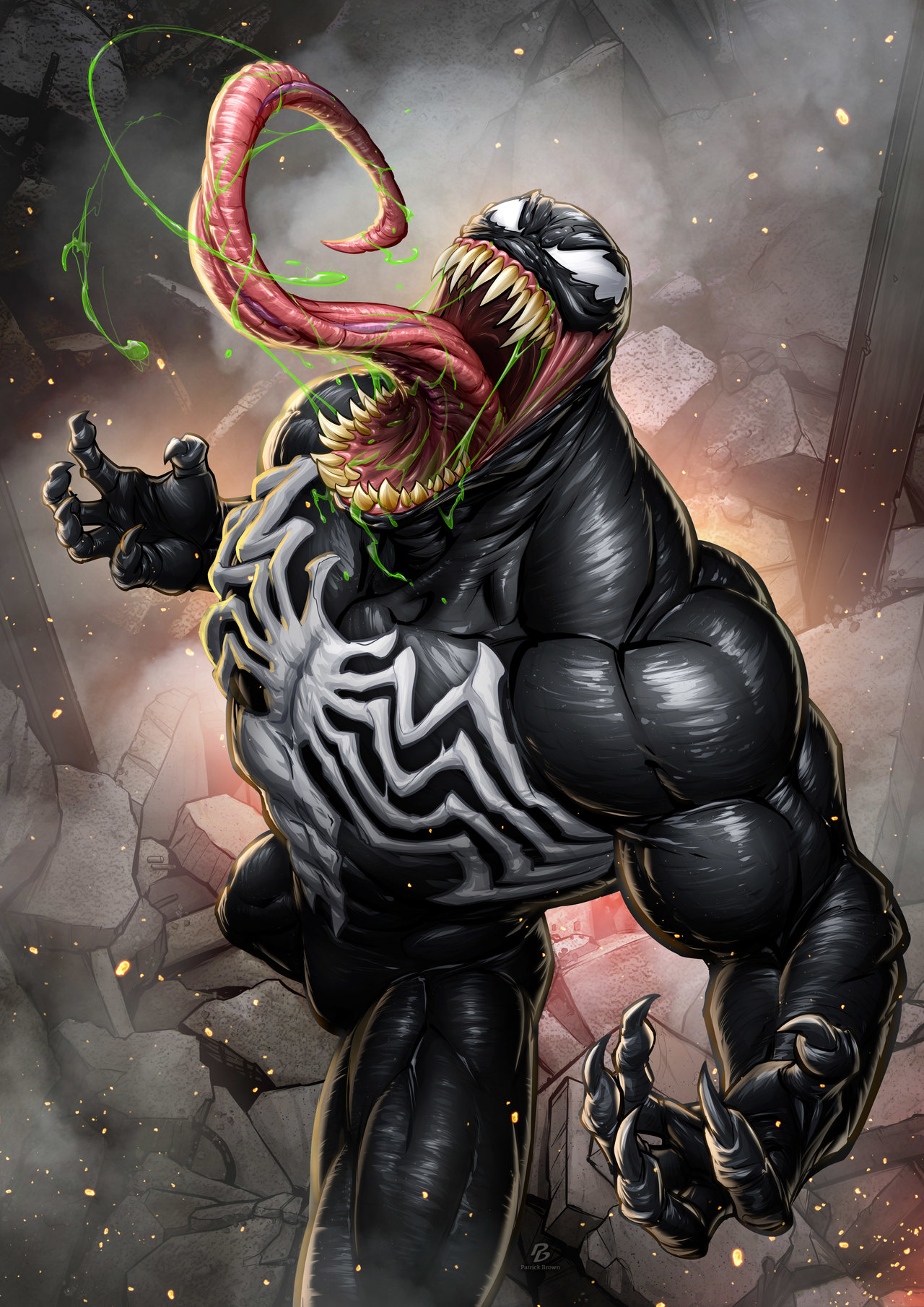 Patrick Brown Venom Mist Sparks Tongues Teeth Claws Symbiote Muscular Spider Man Marvel Comics 1280x1810