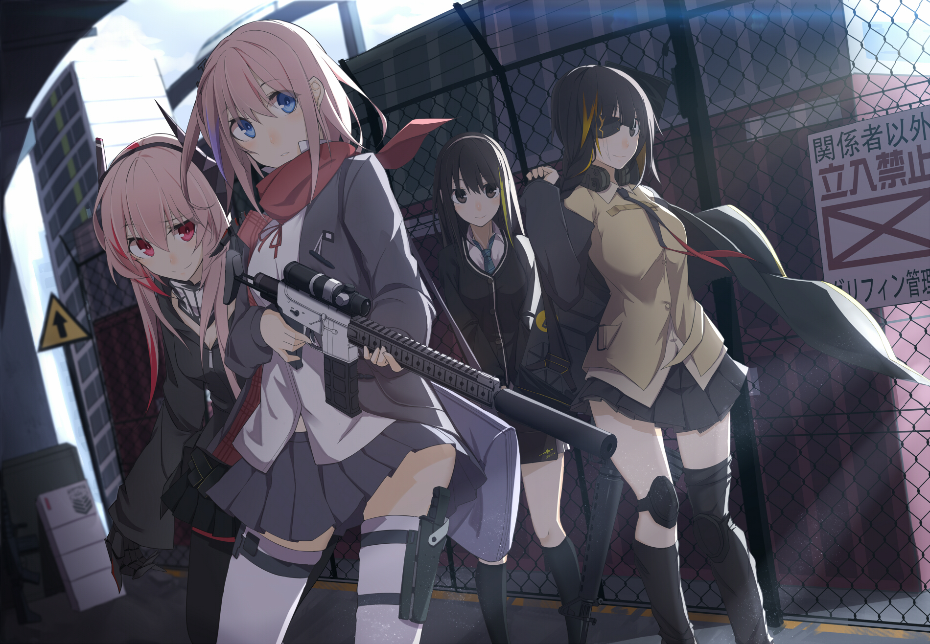Anime Girls Frontline Gun Girls With Guns Weapon Blue Eyes Red Eyes Pink Hair M16 Girls Frontline AR 1900x1317