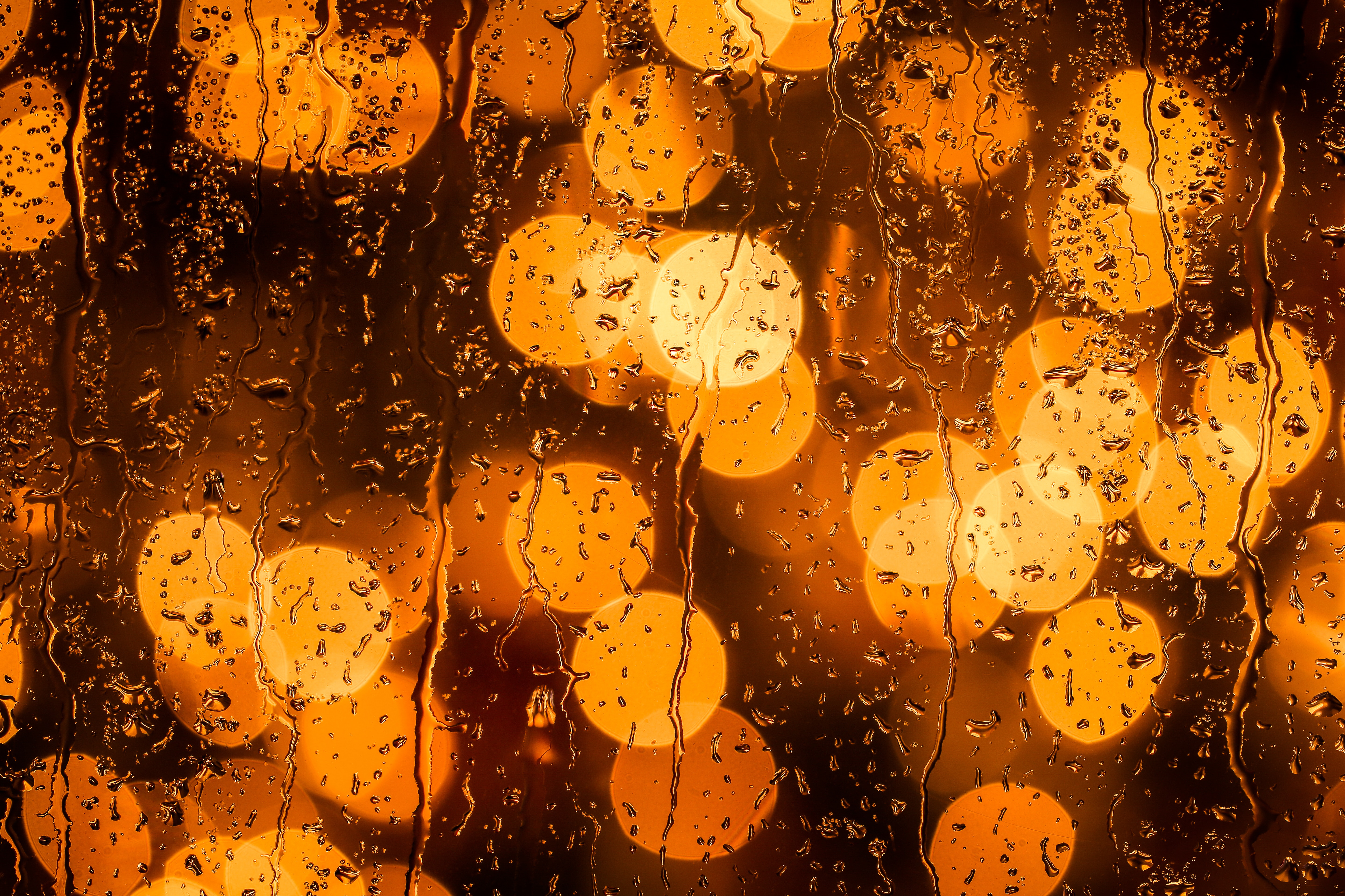 Rain Macro Bokeh Water On Glass Orange Water Drops 5760x3840