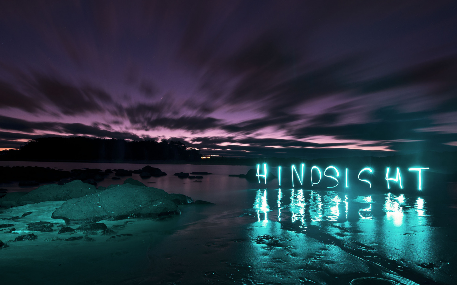 Light Painting Sea Long Exposure Reflection Beach Glowing Clouds Typography Sunset Rock Nature Cyan  1920x1200