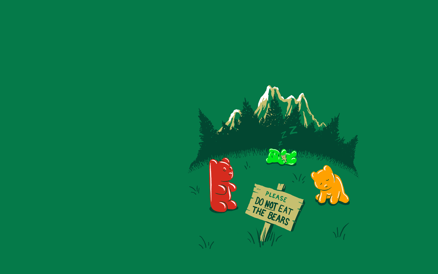 Simple Minimalist Humor Gummy Bear Mountain Green Grass Tree Nature 1440x900