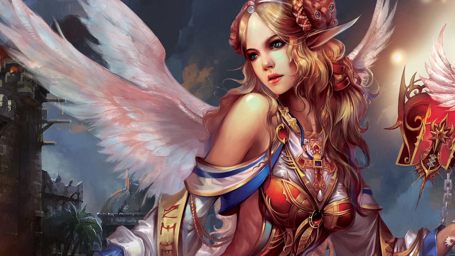 Fantasy Warrior Woman Angel Elf Blonde Wings Forsaken World 1920x1080