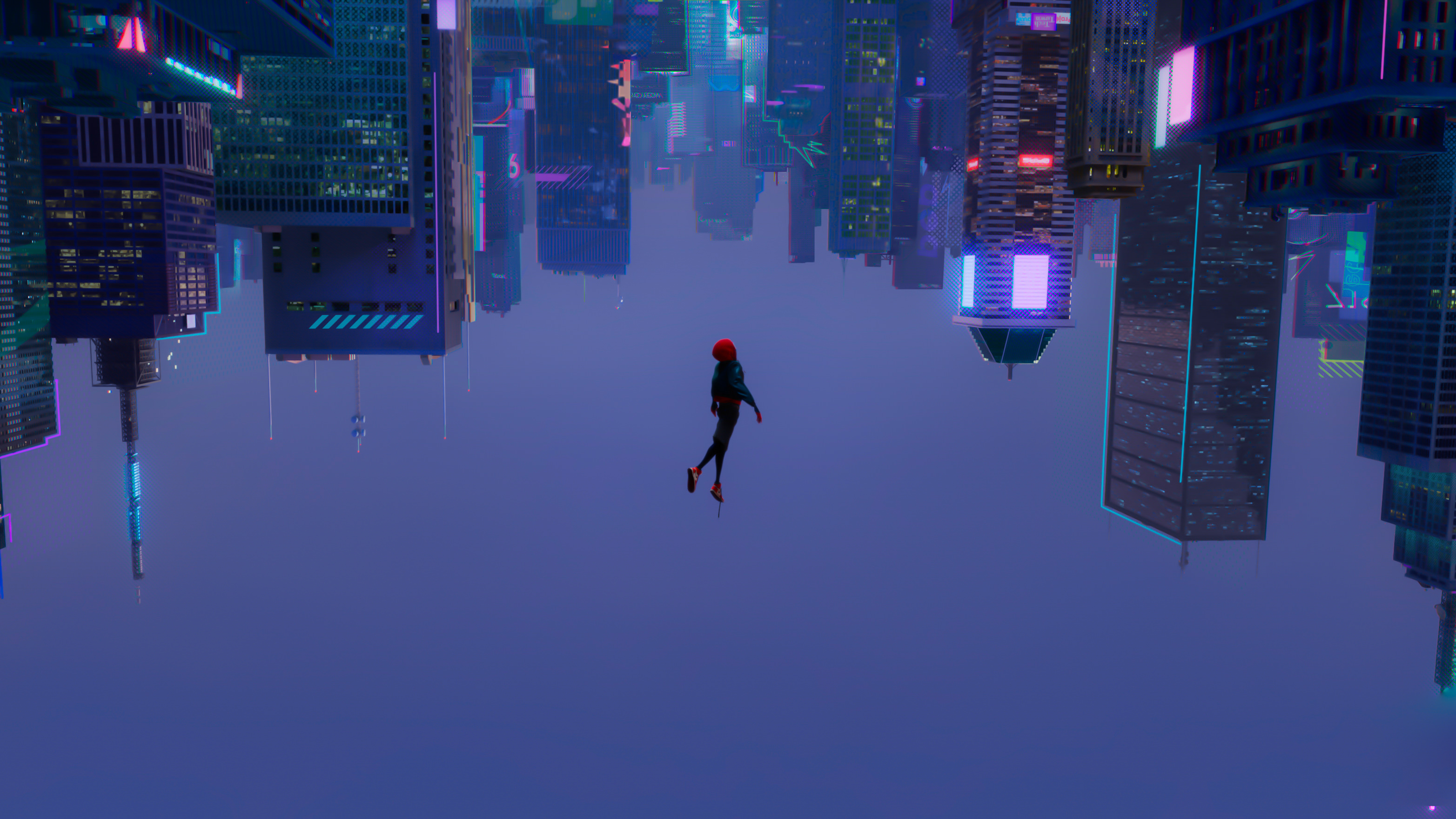 Cyberpunk Skyscraper Upside Down Animated Movies Spider Man Miles Morales Marvel Comics Spider Man I 3129x1760