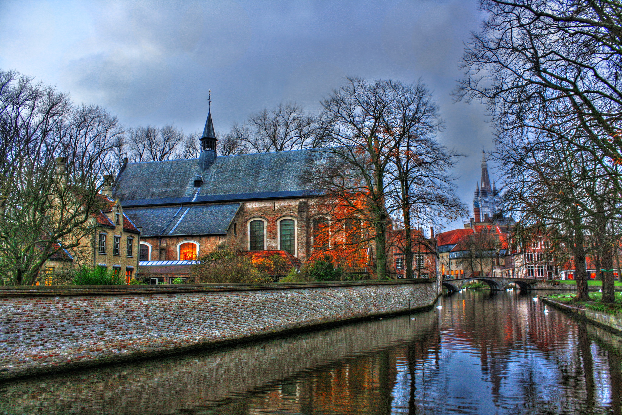 HDR Man Made Religious Church Canal Brugge Belgium Tree 2048x1365