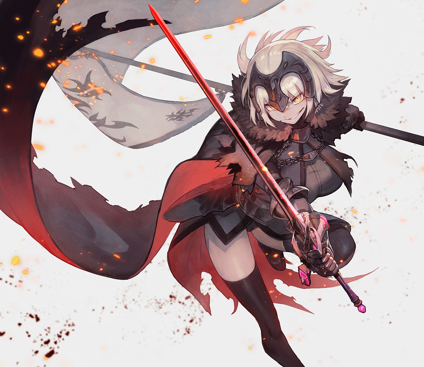 Fate Grand Order Jeanne Darc Alter Armor Weapon Spear Sword Thigh Highs Fate Series 1387x1200