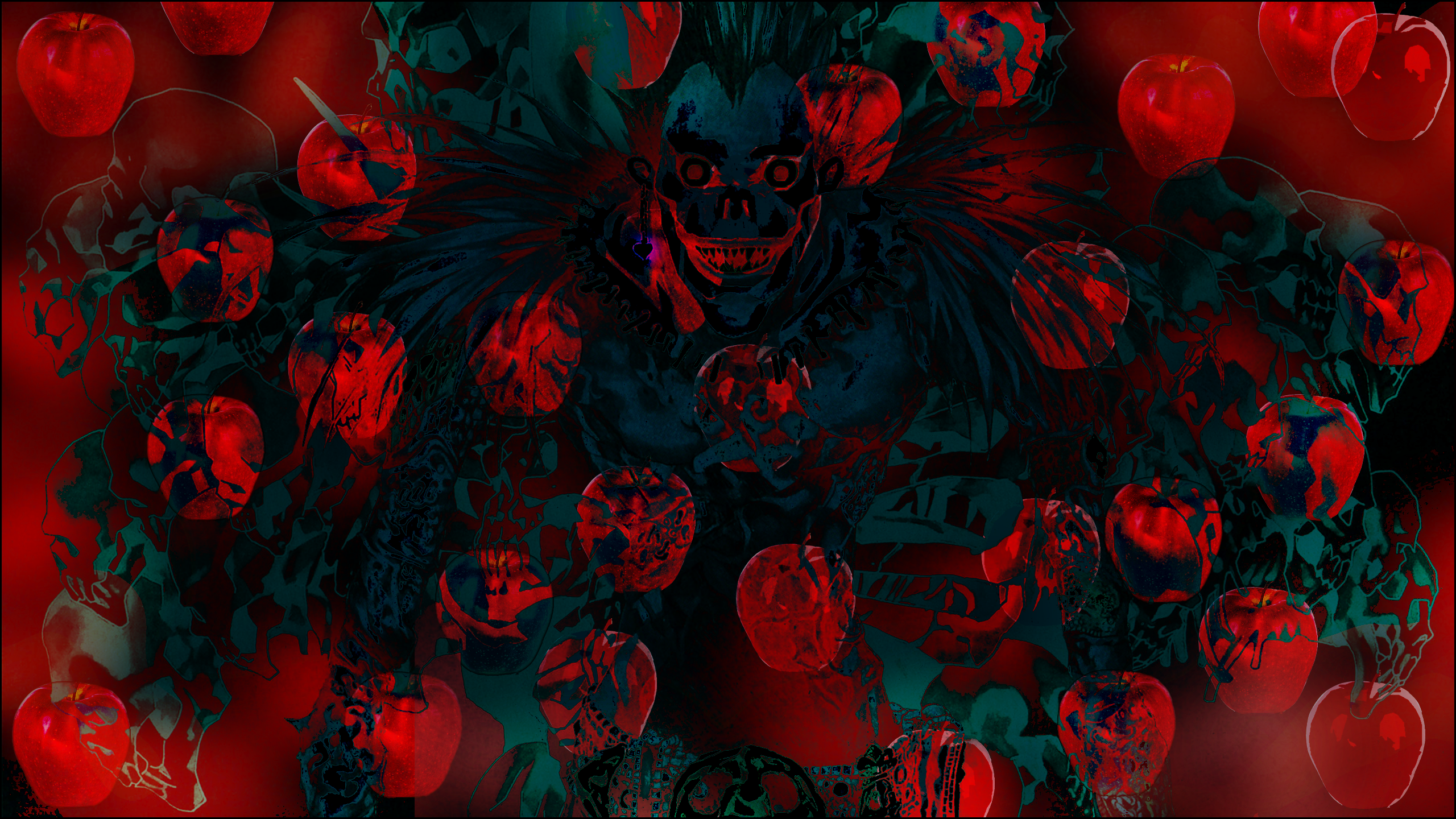 Abstract Trippy Bright Anime Ryuk Death Note Apples Red 2560x1440