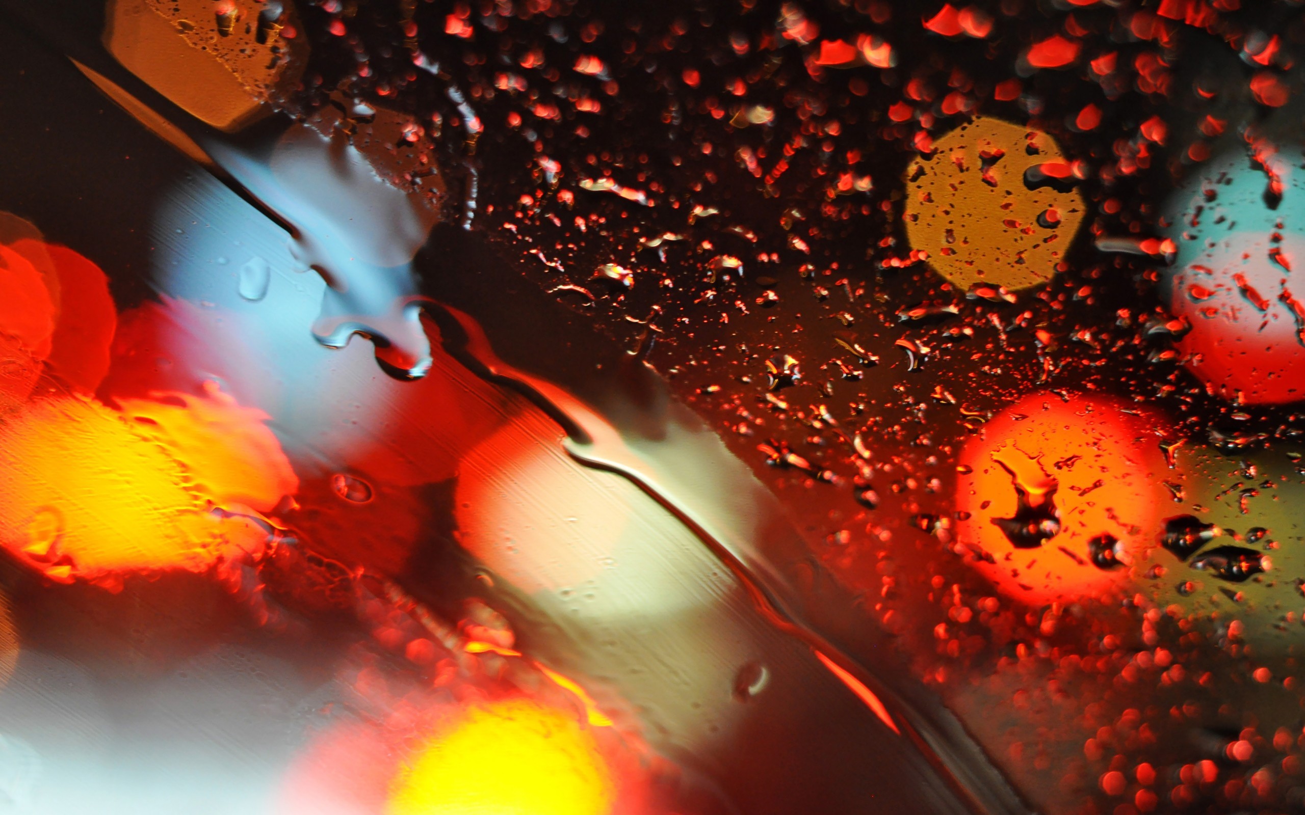 Rain Water On Glass Water Drops Lights Night 2560x1600