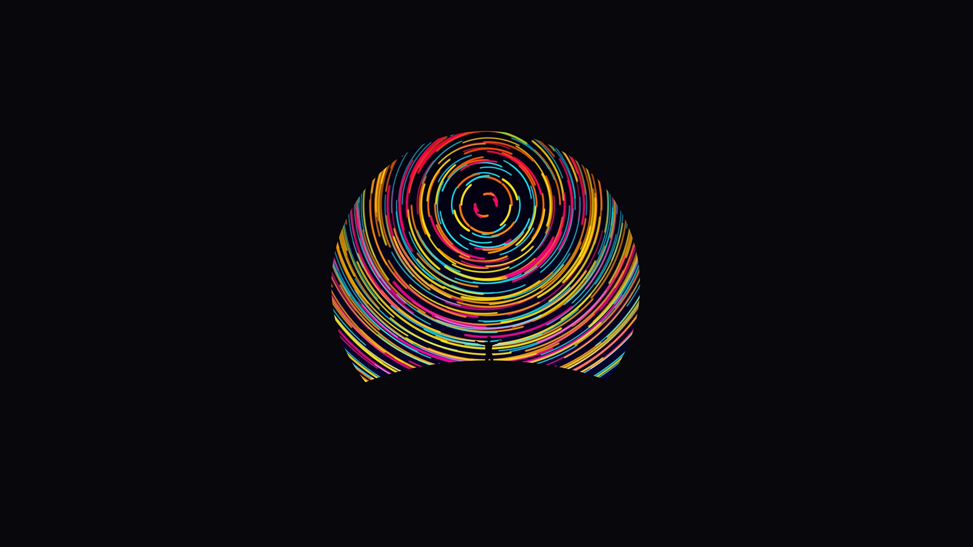 Digital Art Minimalism Black Background Abstract Circle Colorful Men Silhouette Star Trails Shahriye 1920x1080