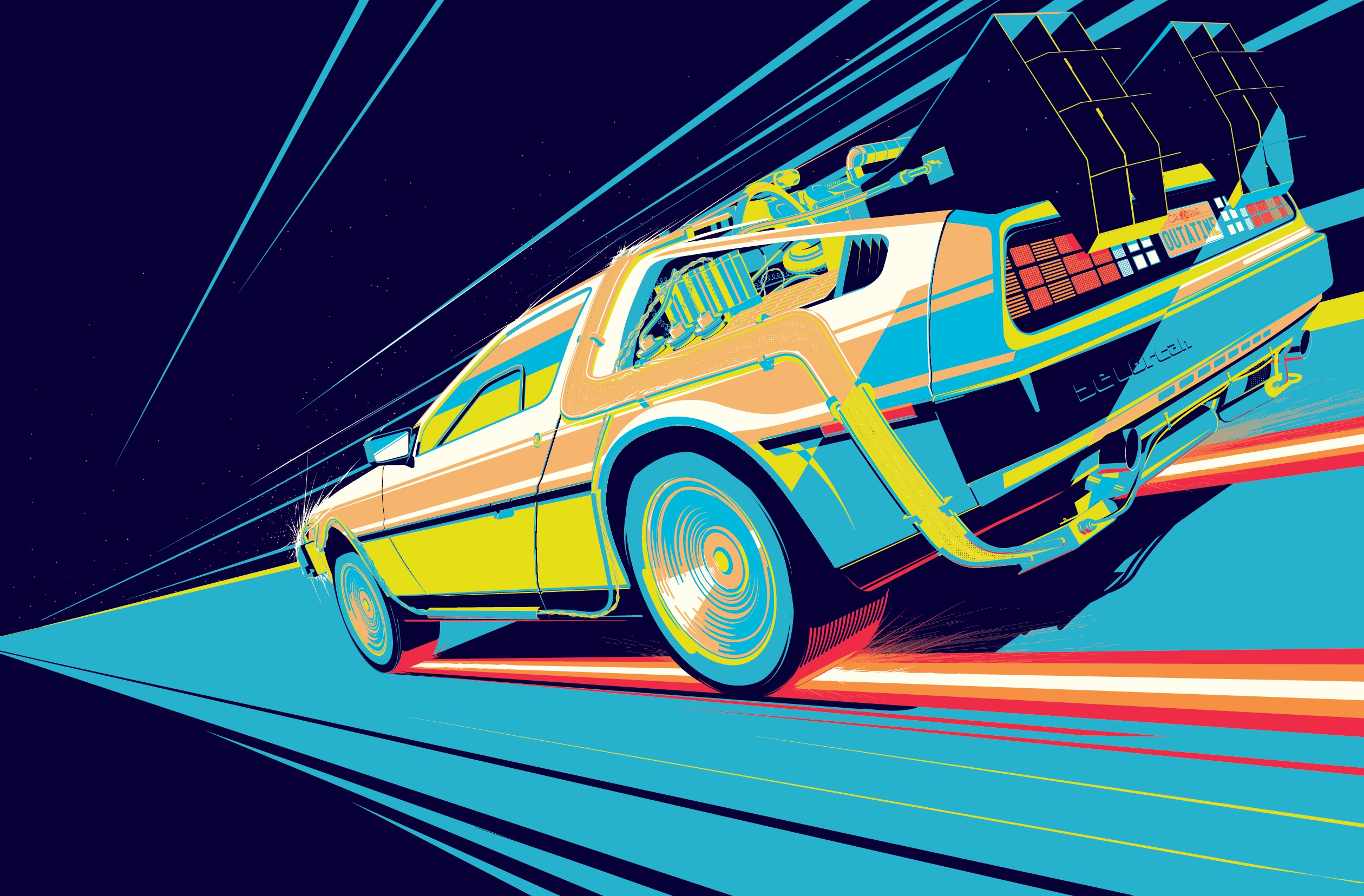 Time Machine Car Vehicle Artwork DeLorean Back To The Future Cyan 2520x1656