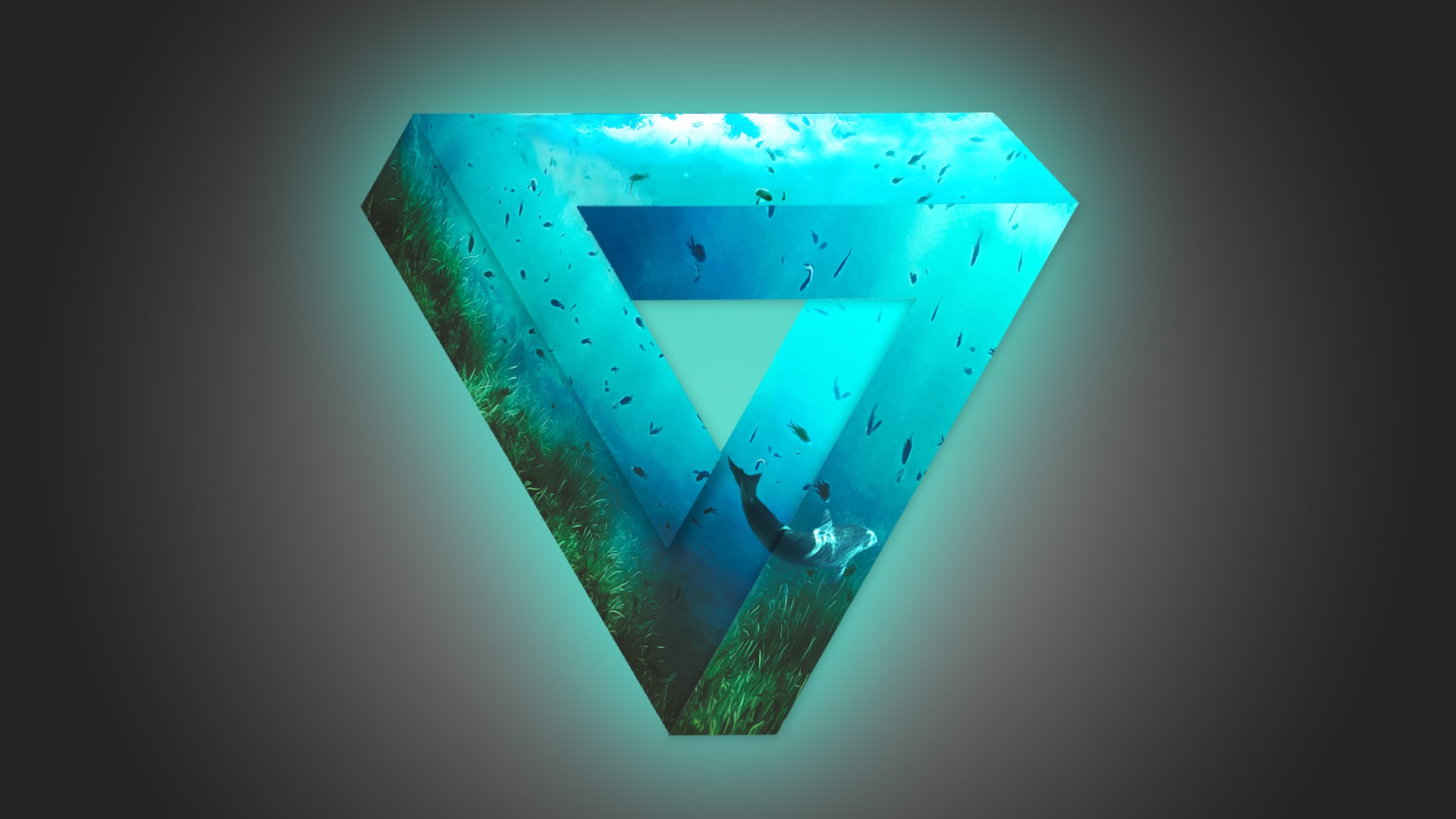 Soft Gradient Triangle Glowing Fish Photoshop Whale Penrose Triangle Underwater Optical Illusion Sim 1920x1080