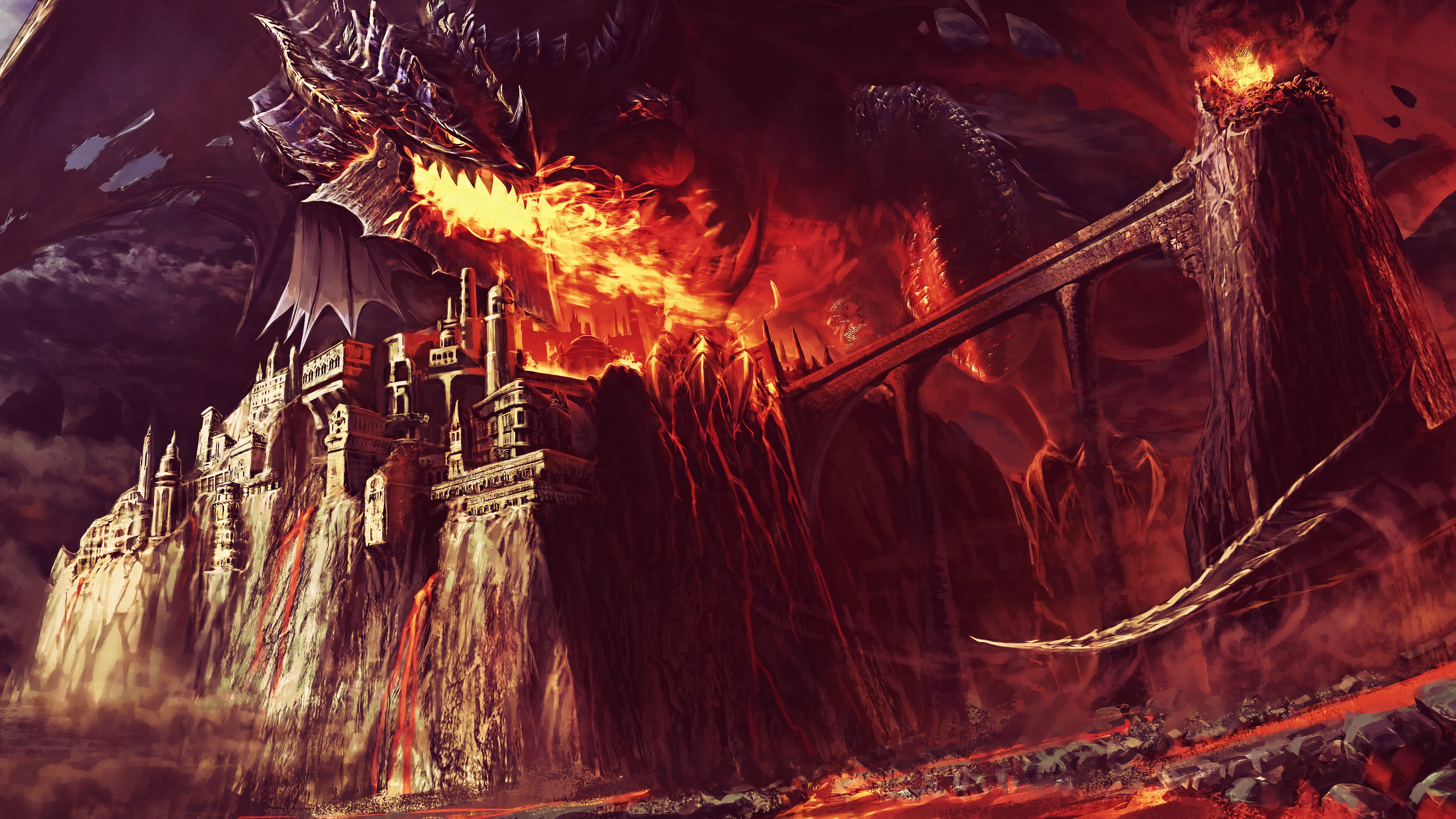 Fantasy Art Artwork Fan Art Dark Dragon Creature Mythology Fire World Of Warcraft Cataclysm PC Gamin 3840x2160